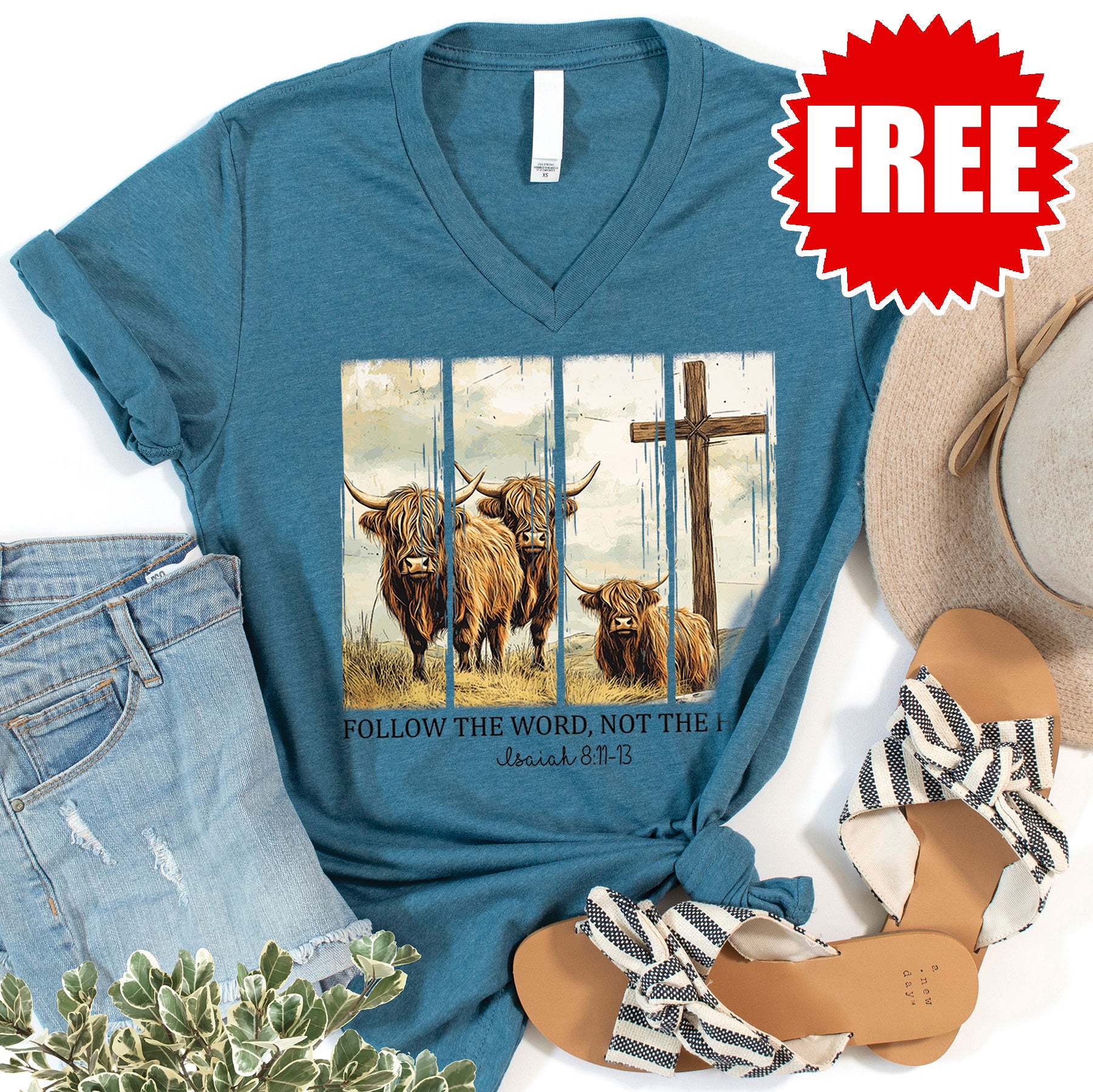 Follow the Word not the Herd V-Neck - Heather Deep Teal - 0
