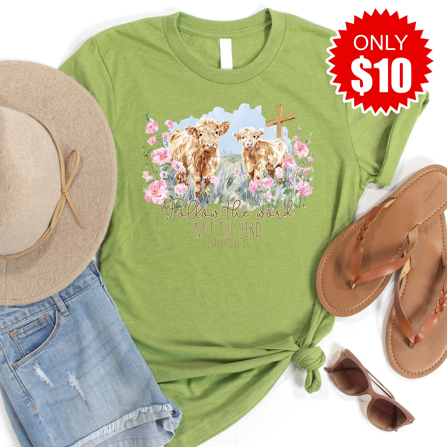 Follow The Word Tee - Heather Green - 10