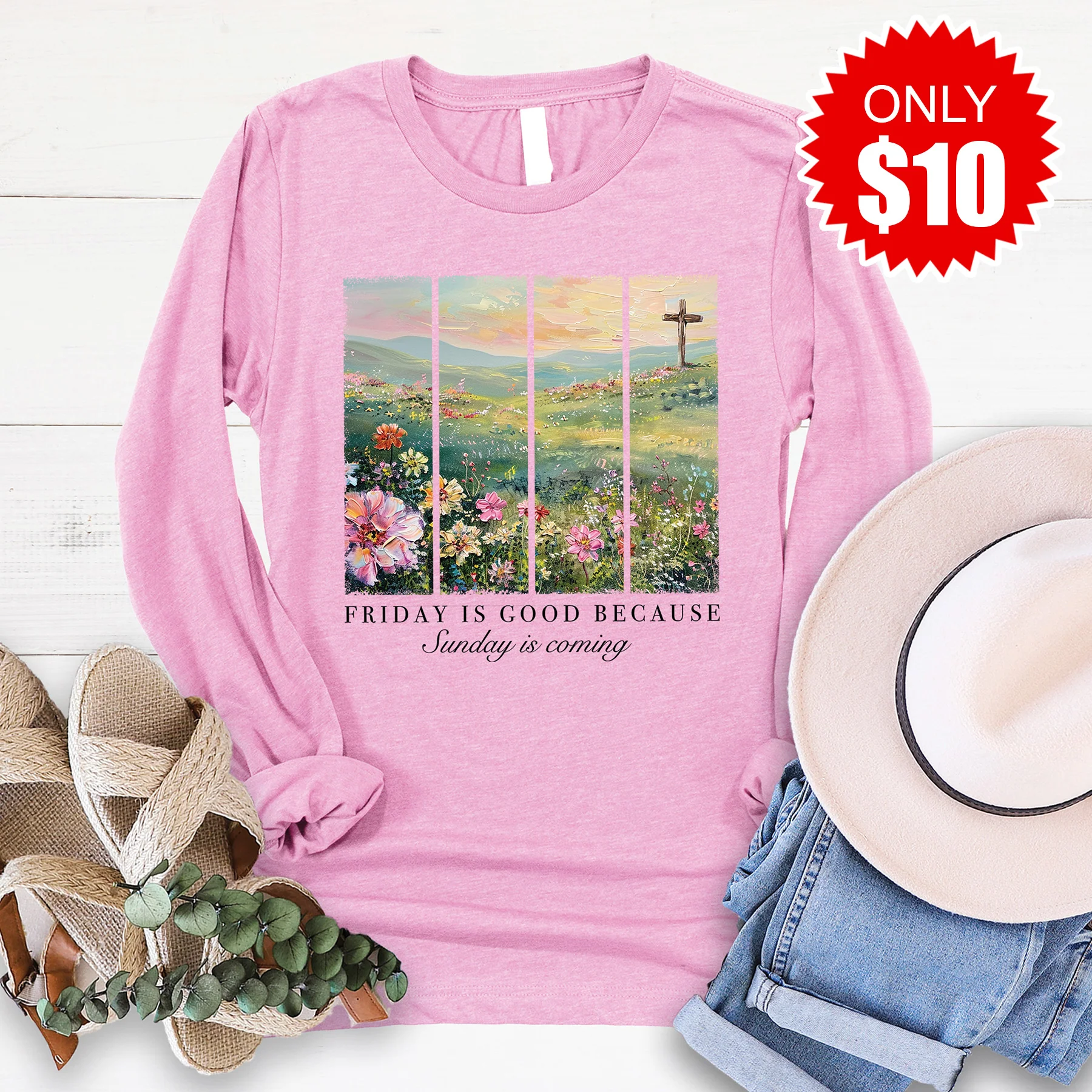 Friday Is Good Long Sleeve - Heather Bubble Gum - 10