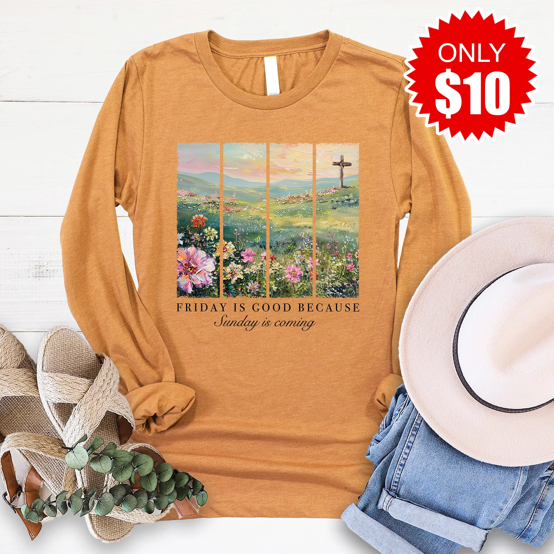 Friday Is Good Long Sleeve - Heather Toast - 10