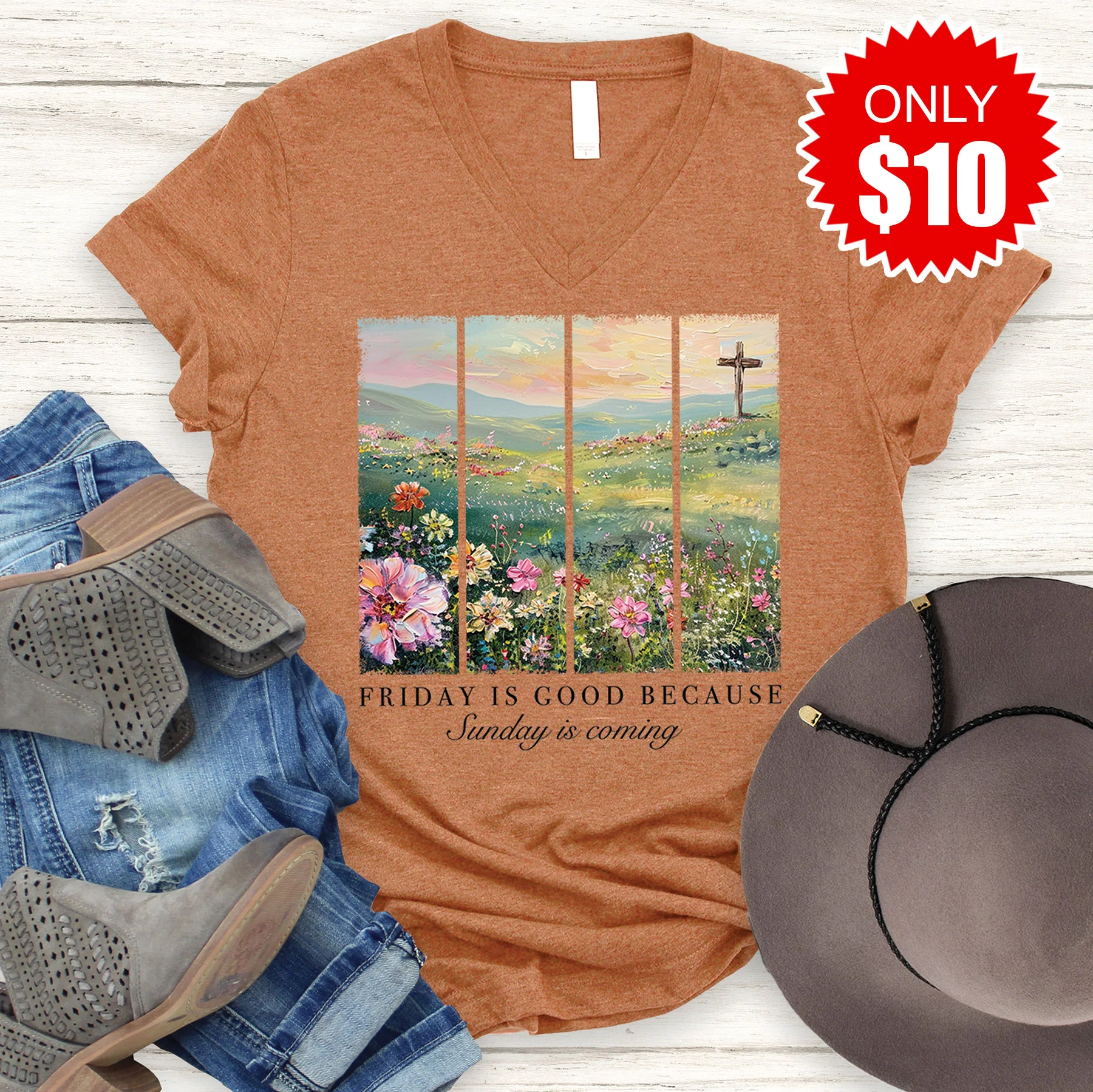Friday Is Good V-Neck - Heather Autumn - 10