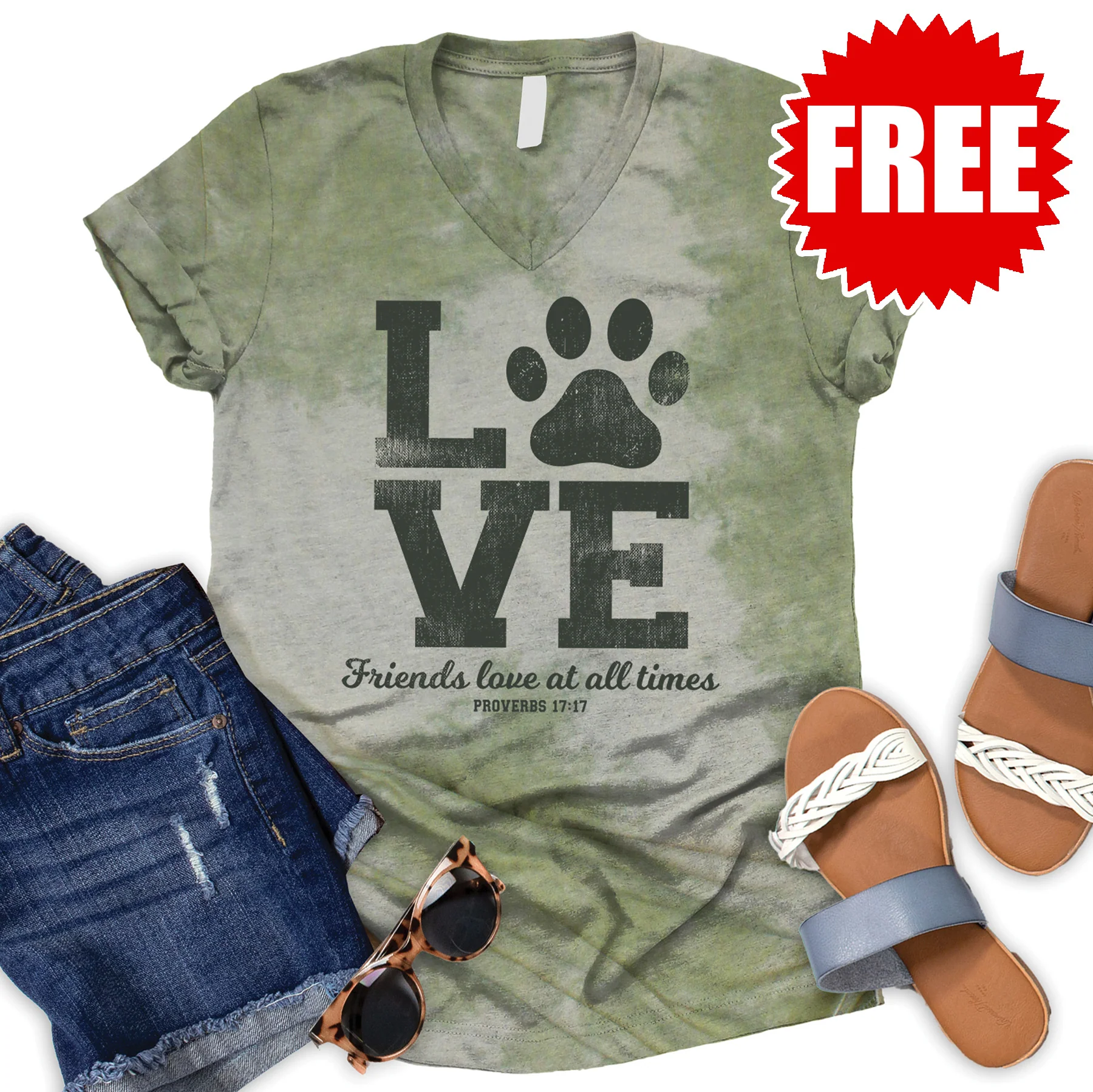 Friends Love V-Neck - Tie Dye Basil Haze - 0