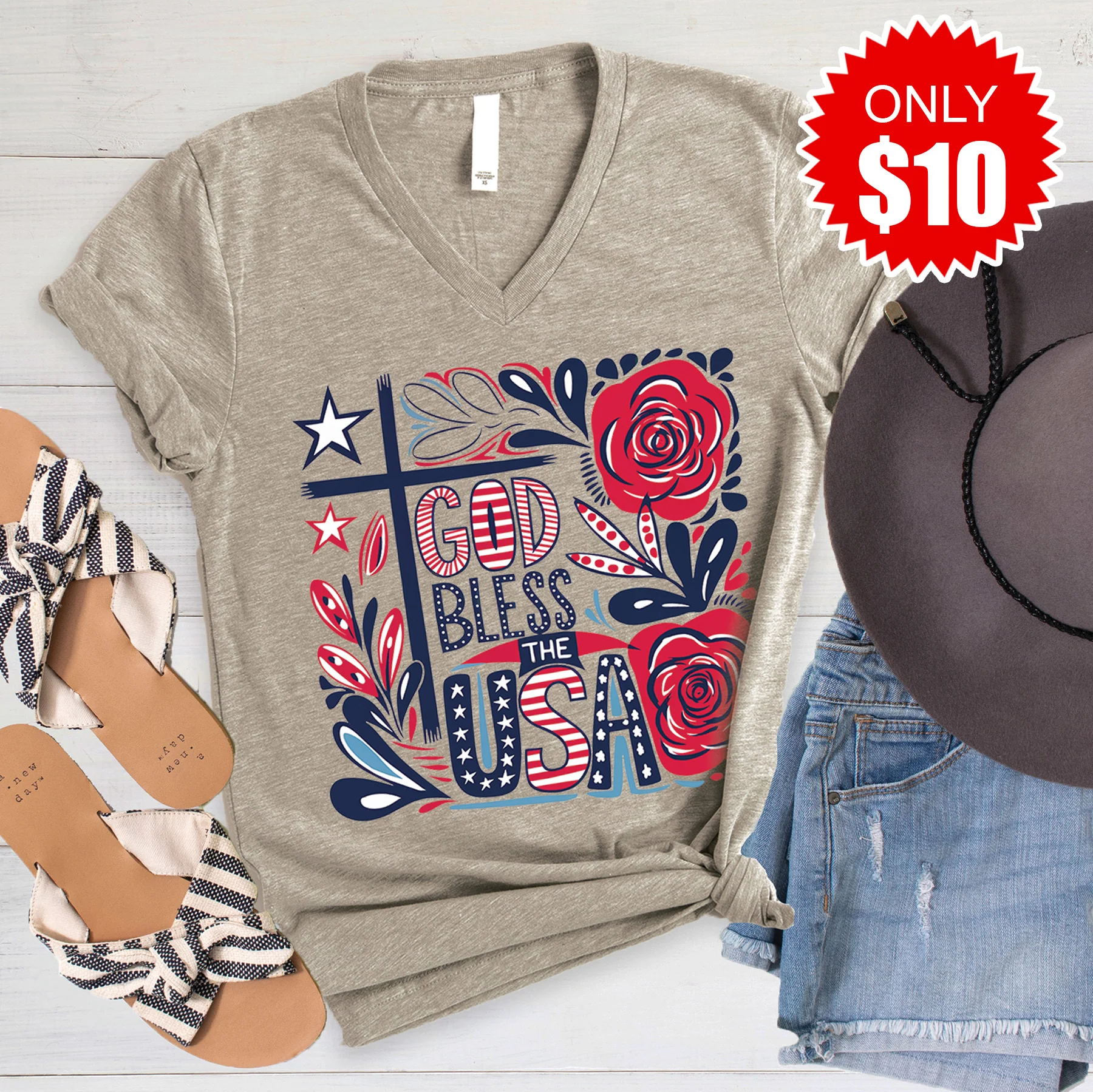 God Bless The USA V-Neck - 10
