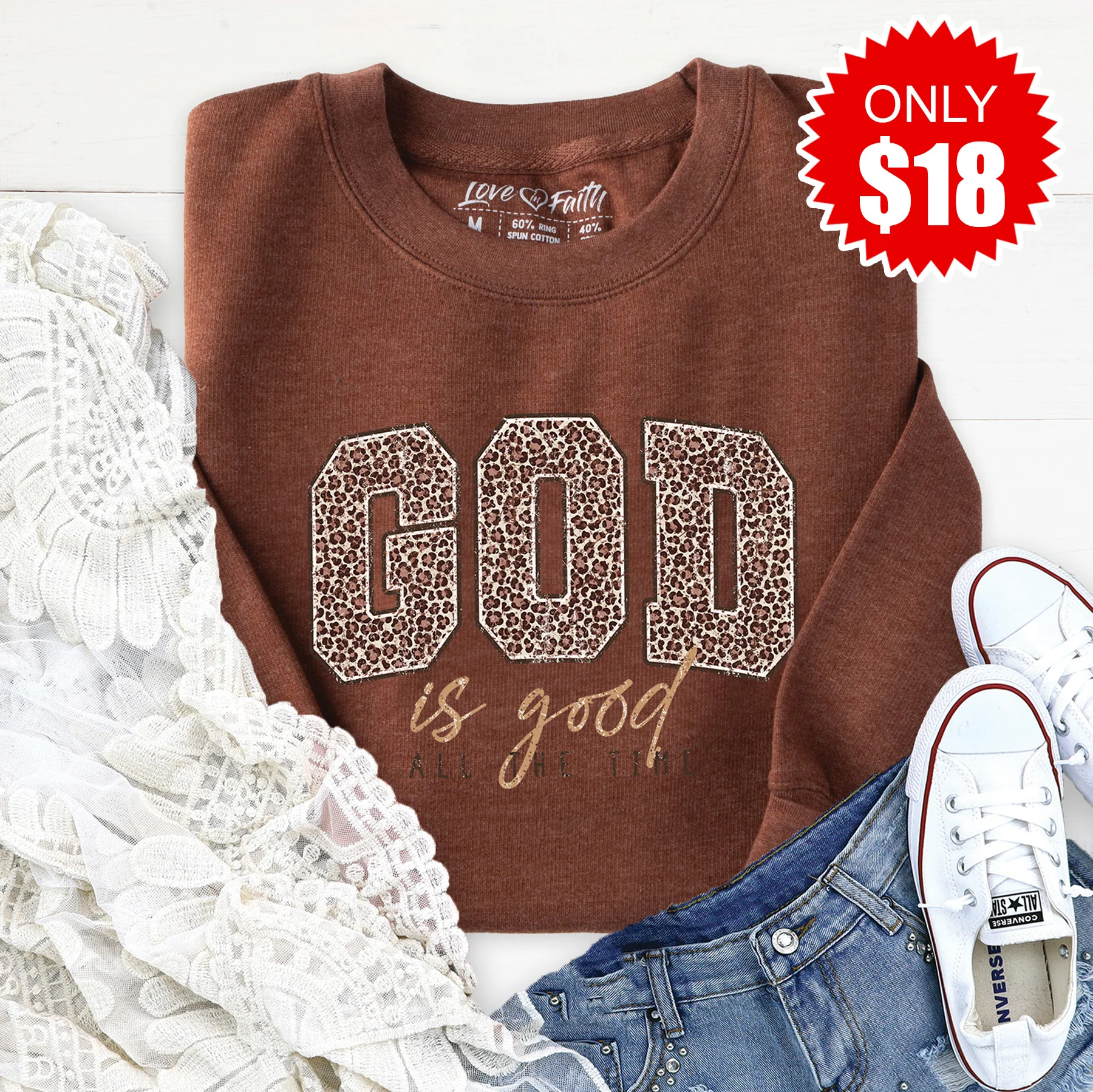 God Is Good Sweatshirt - Heather Brown - 18