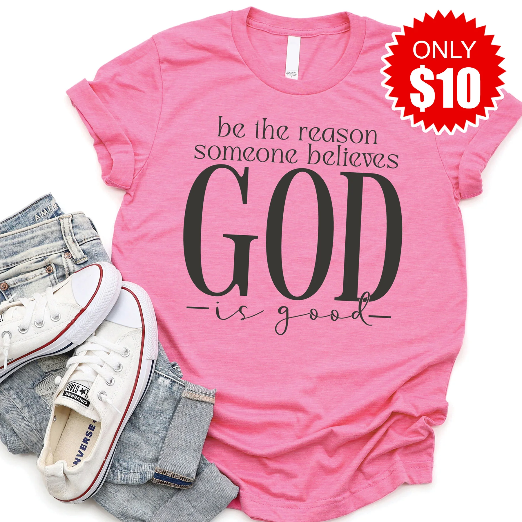 God Is Good Tee - Heather Charity Pink - 10
