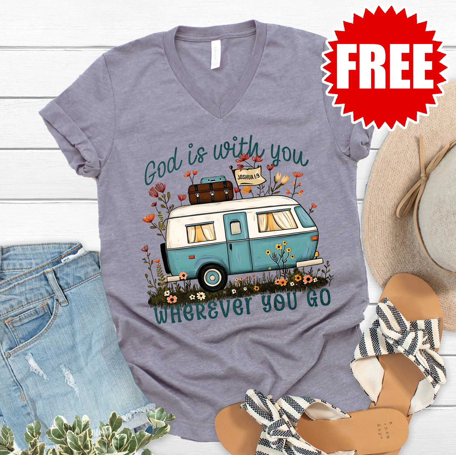 God is with you Camper V-Neck - 0