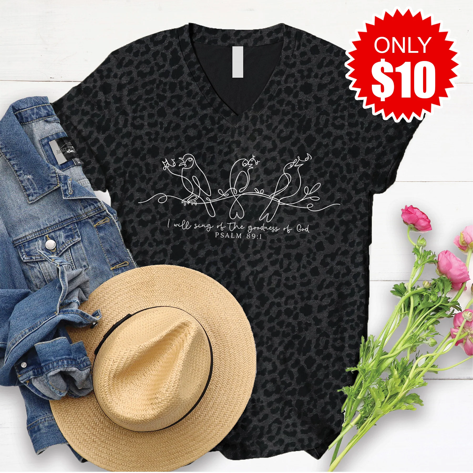 Goodness of God V-Neck - Black Leopard - 10