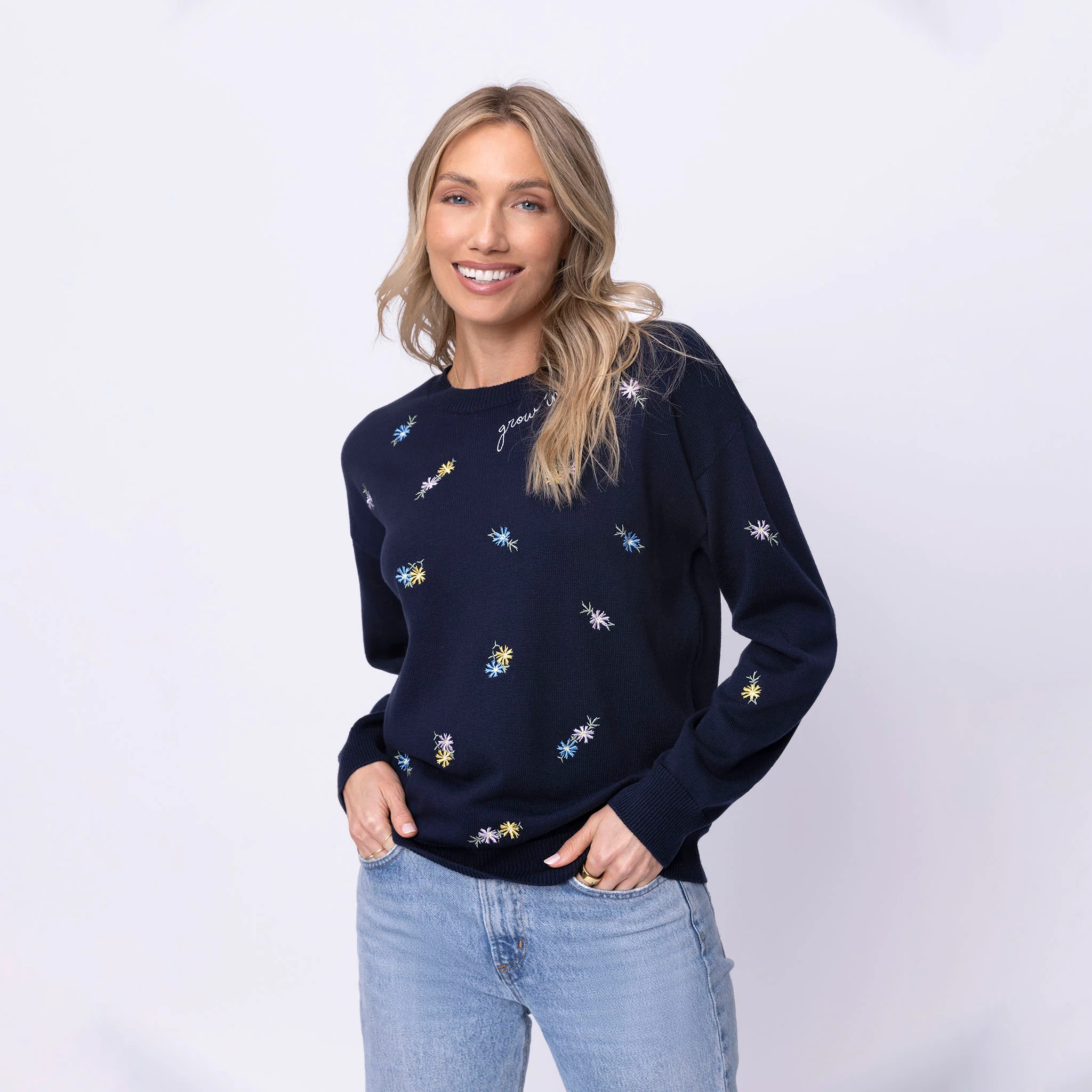Grow in Grace Floral Embroidered Crewneck Sweater - Image 2