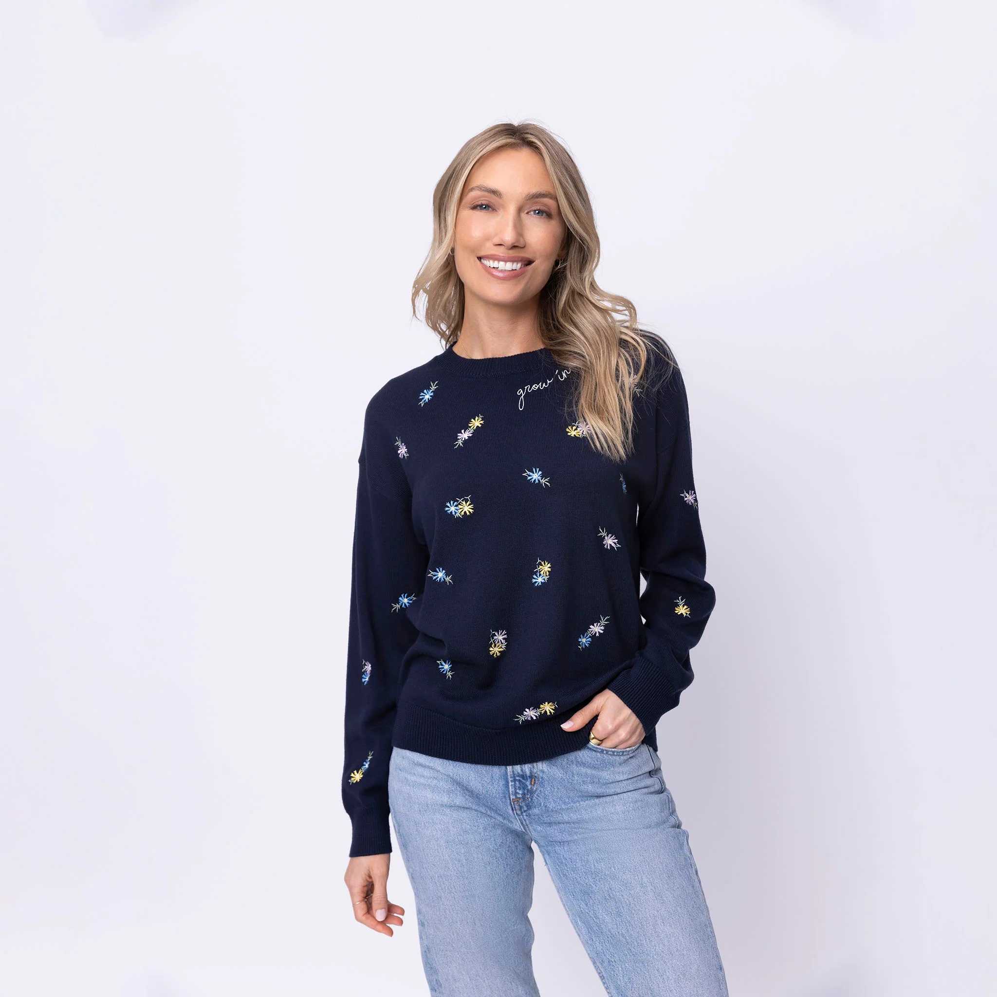 Grow in Grace Floral Embroidered Crewneck Sweater - Image 3