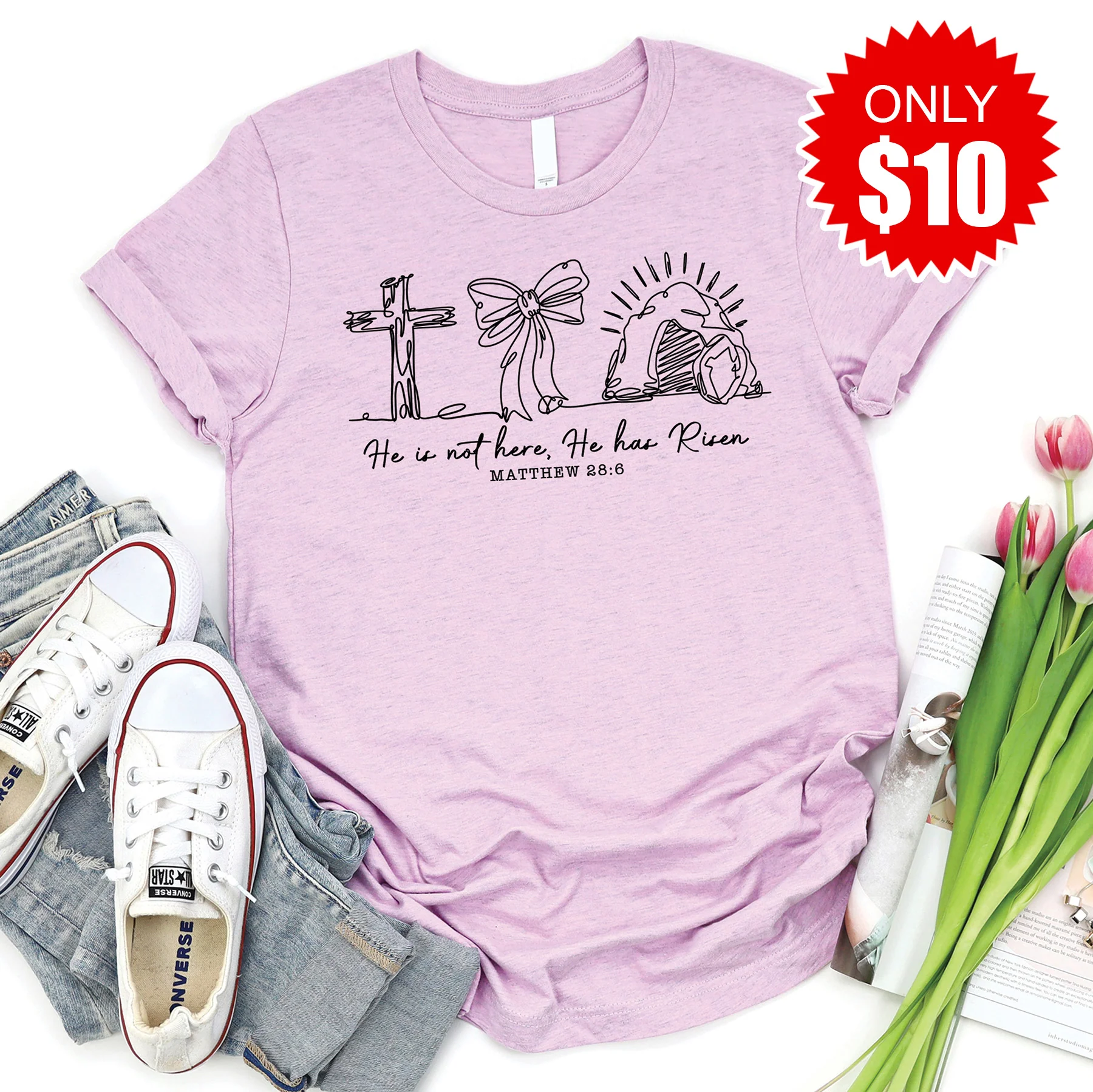 He Has Risen Tee - Heather Lilac - 10