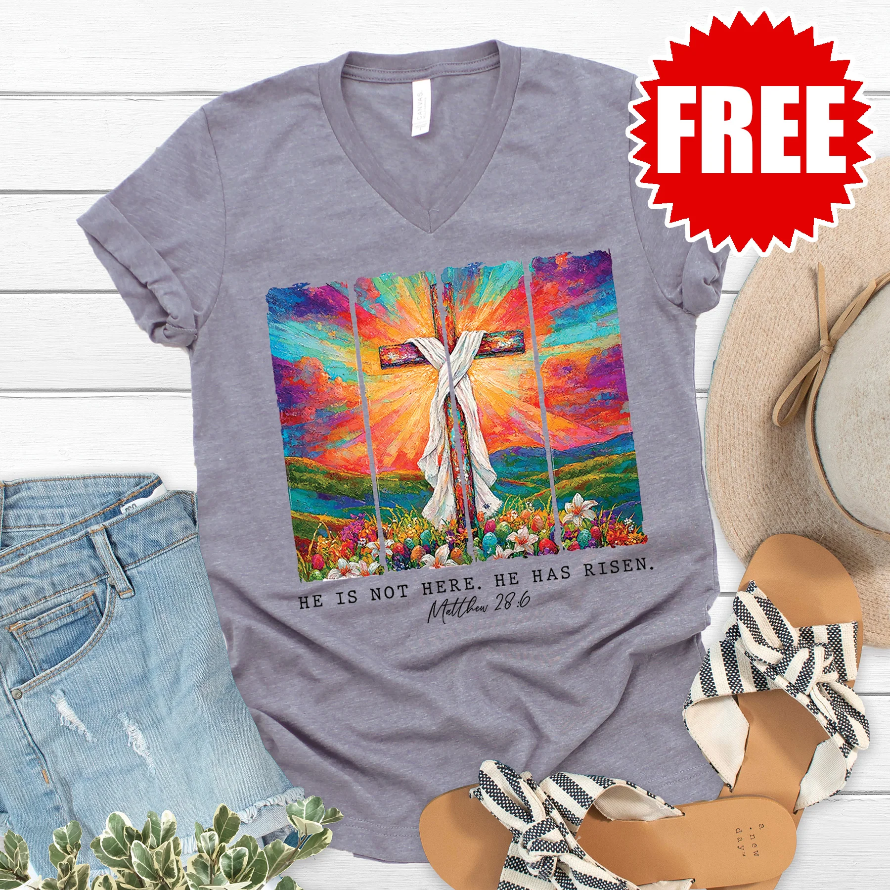 He is Not Here V-Neck - Heather Storm - 0