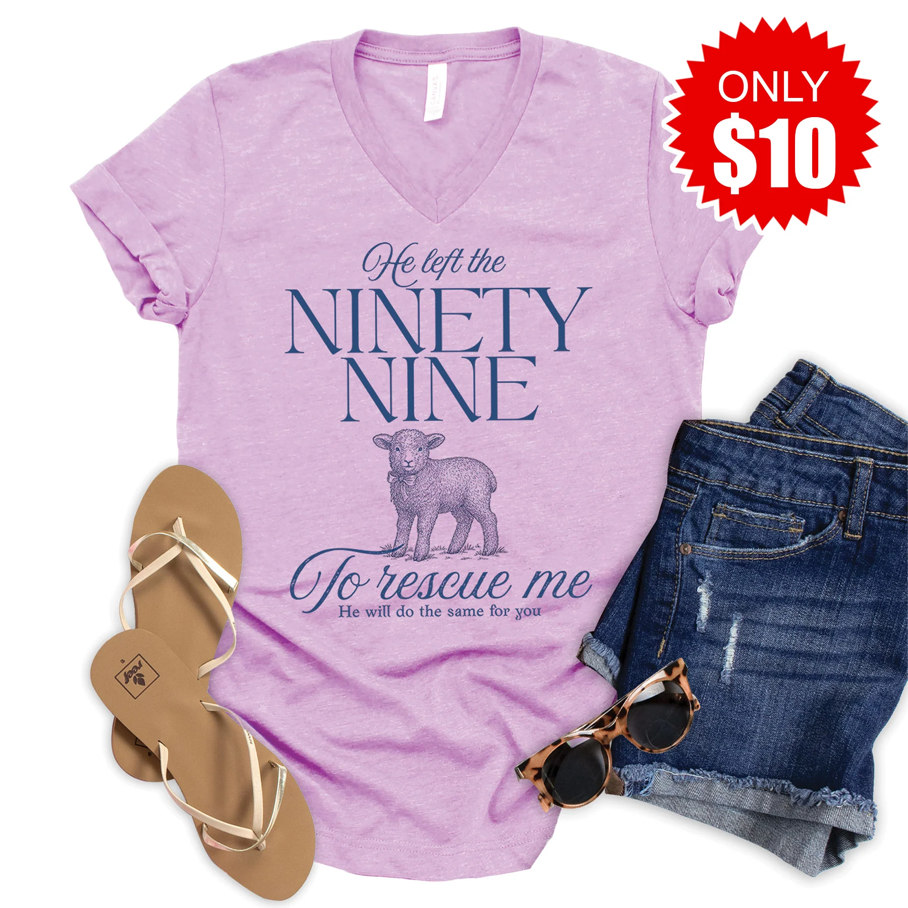 He Left The Ninety Nine V-Neck - Heather Lilac - 10