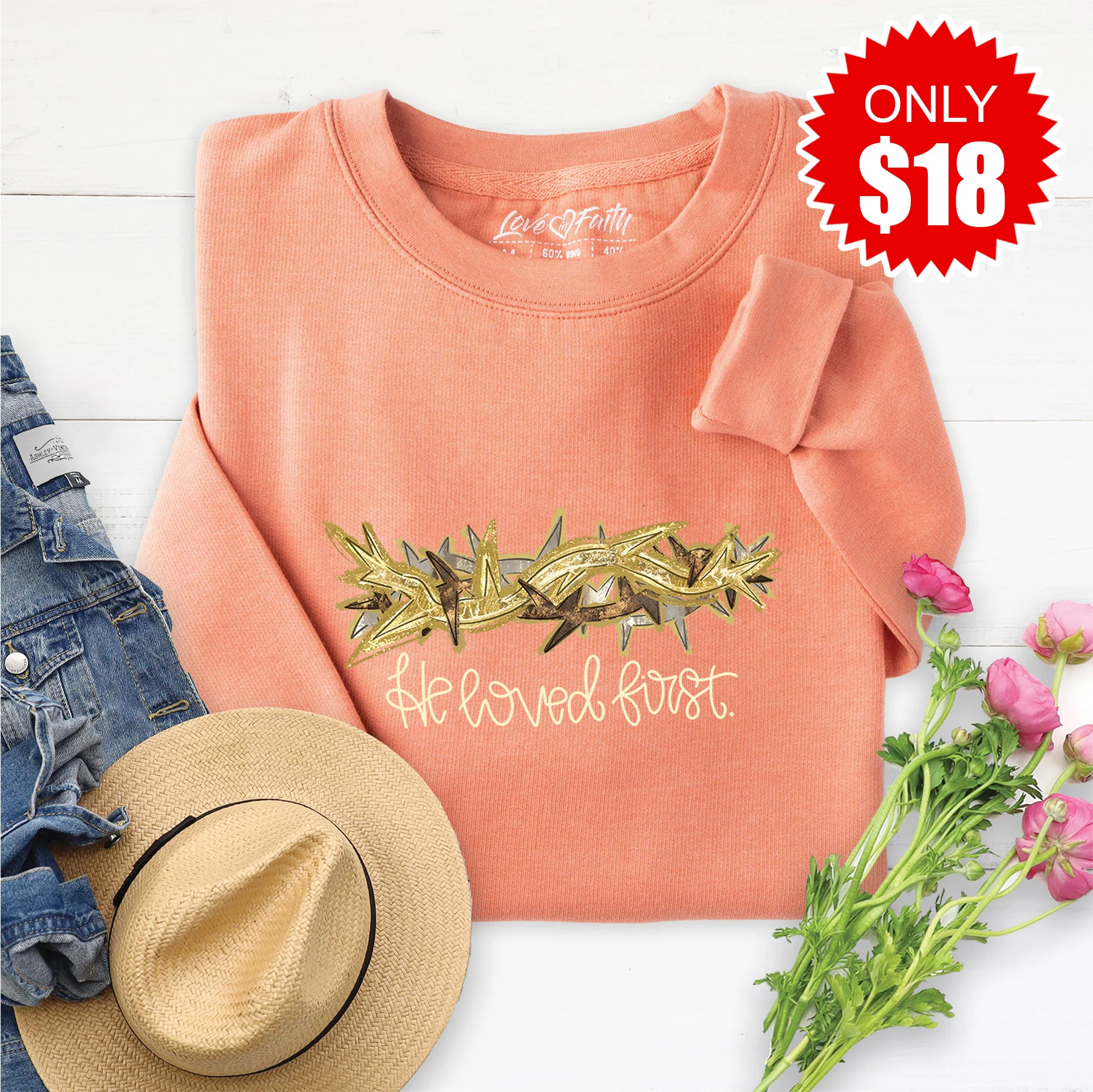 He Loved First Sweatshirt - Heather Terracotta - 18