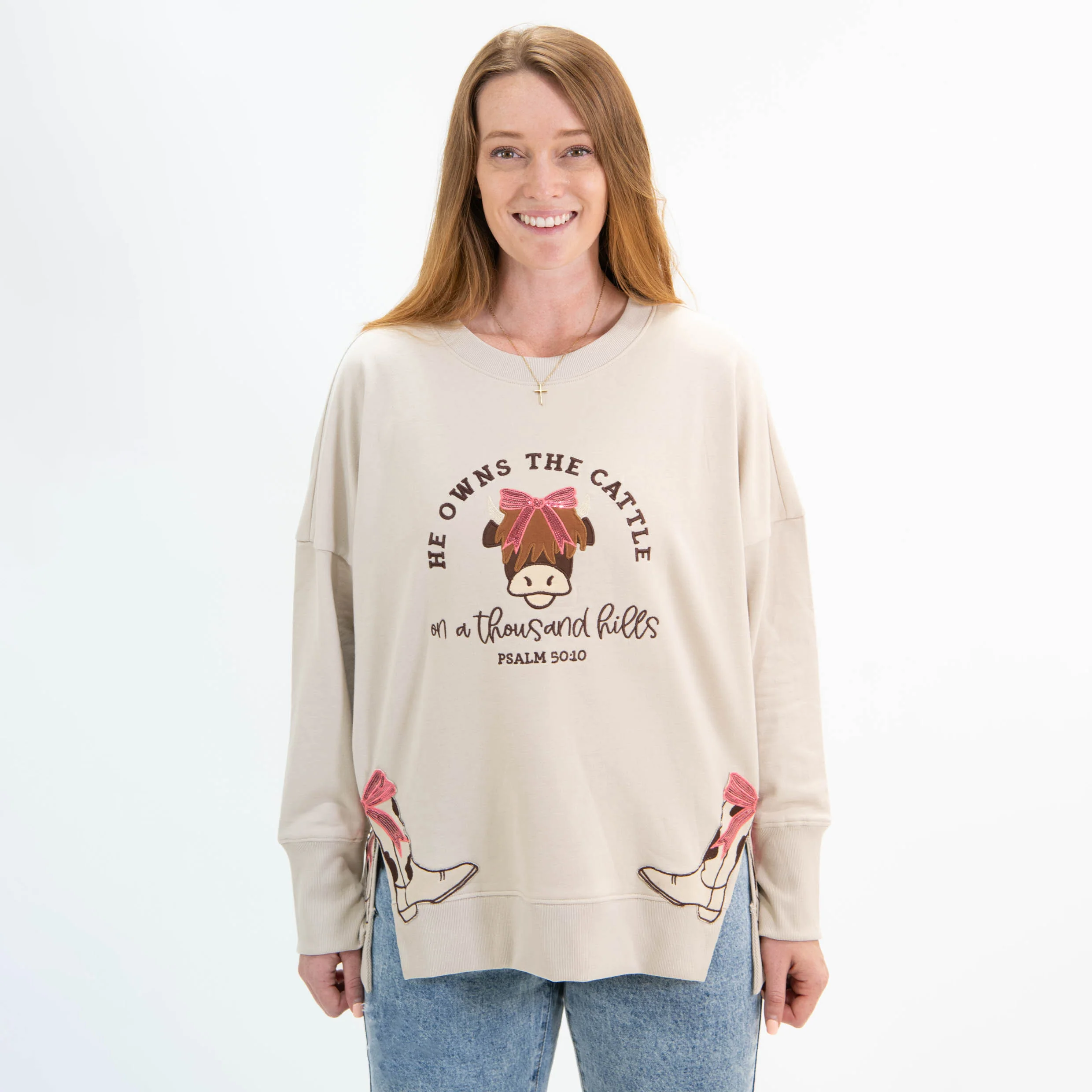 He Owns the Cattle Side Slit Crewneck Sweatshirt - Image 3