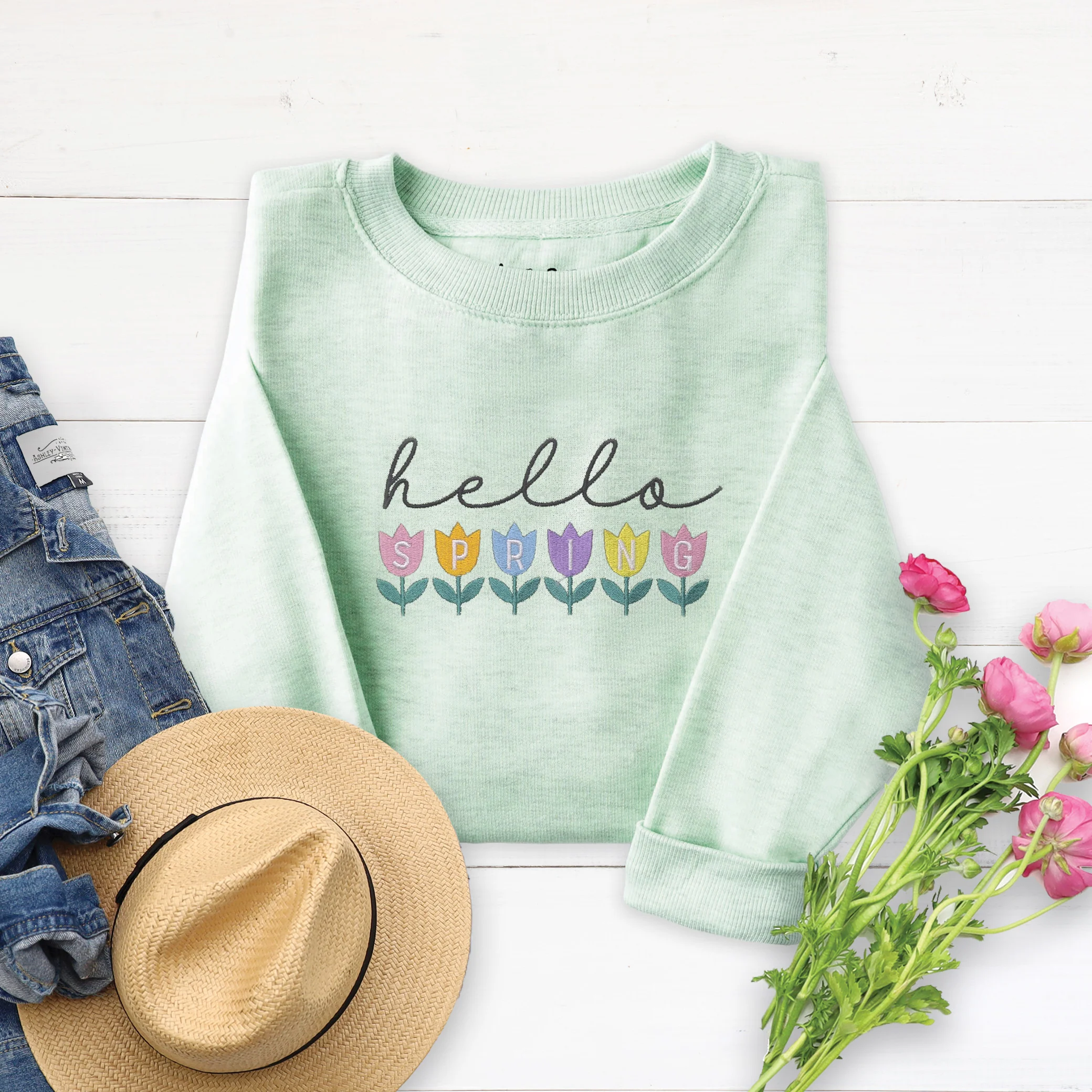 Embroidered Hello Spring Sweatshirt