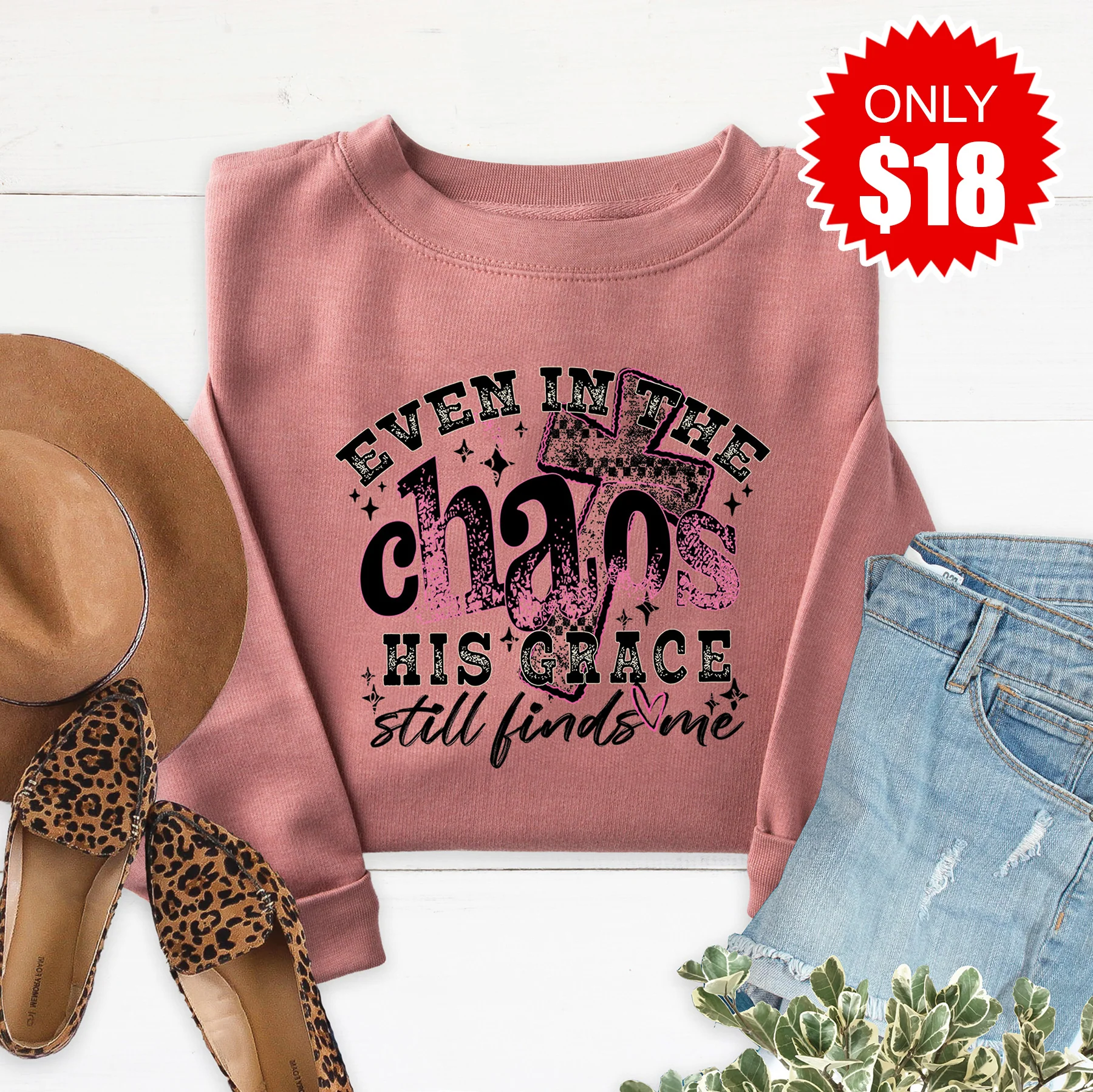 His Grace Still Finds Me Sweatshirt - Heather Mauve - 18