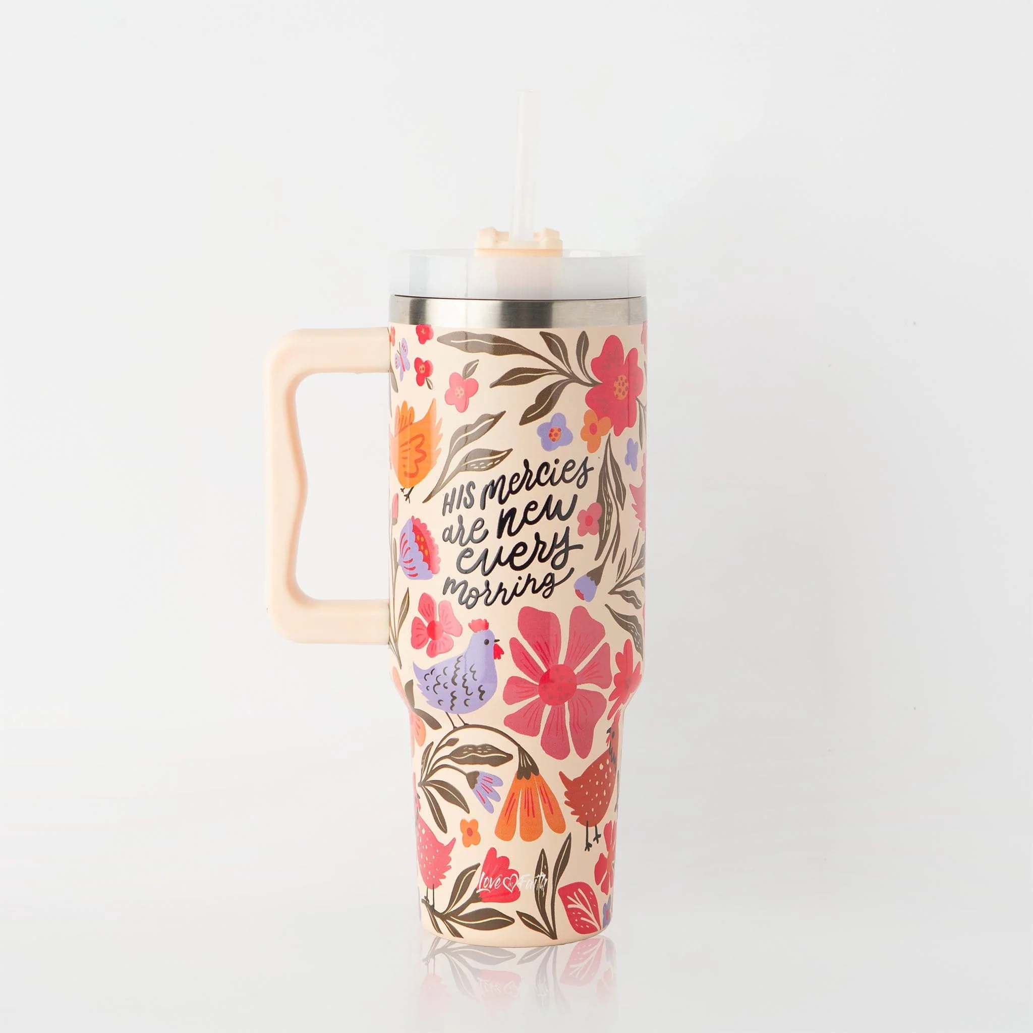 His Mercies are New All Over Stainless Steel 40oz Tumbler with Handle - Image 3