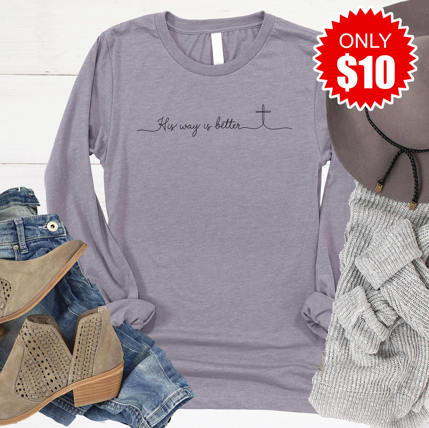 His Way Is Better Long Sleeve - Heather Storm - 10