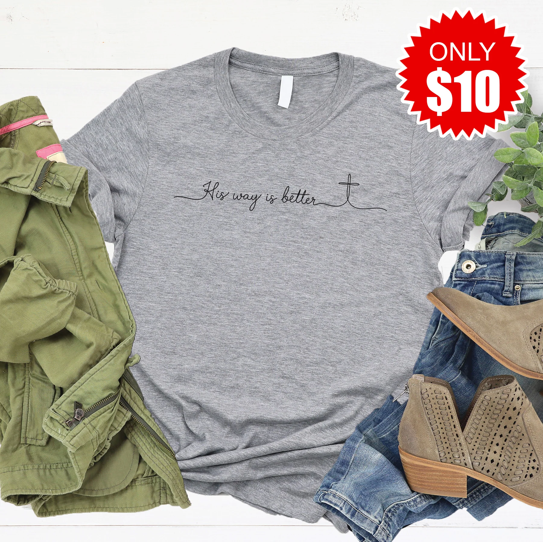 His Way Is Better Tee - Heather Grey - 10