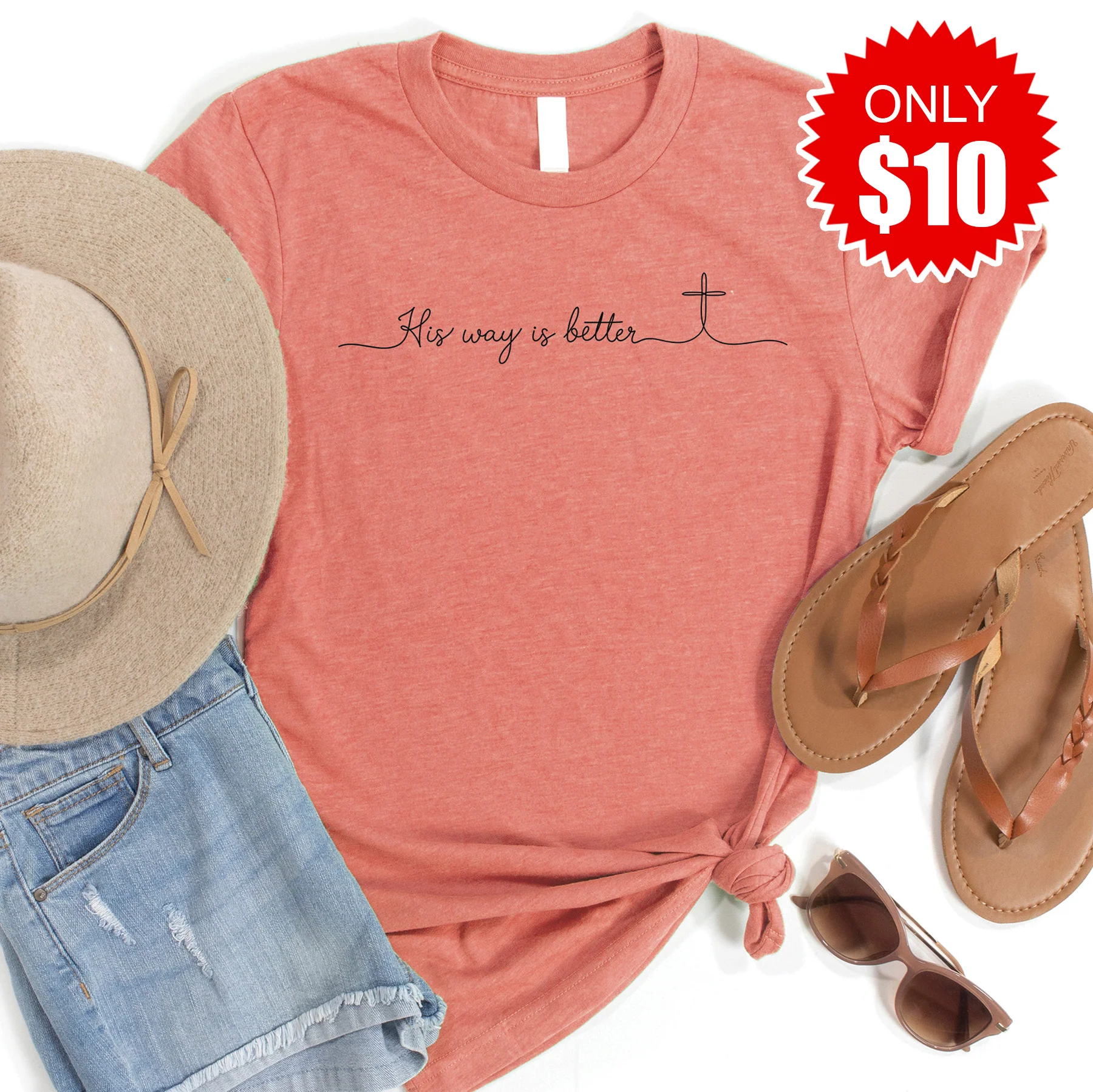 His Way Is Better Tee - Heather Papaya - 10