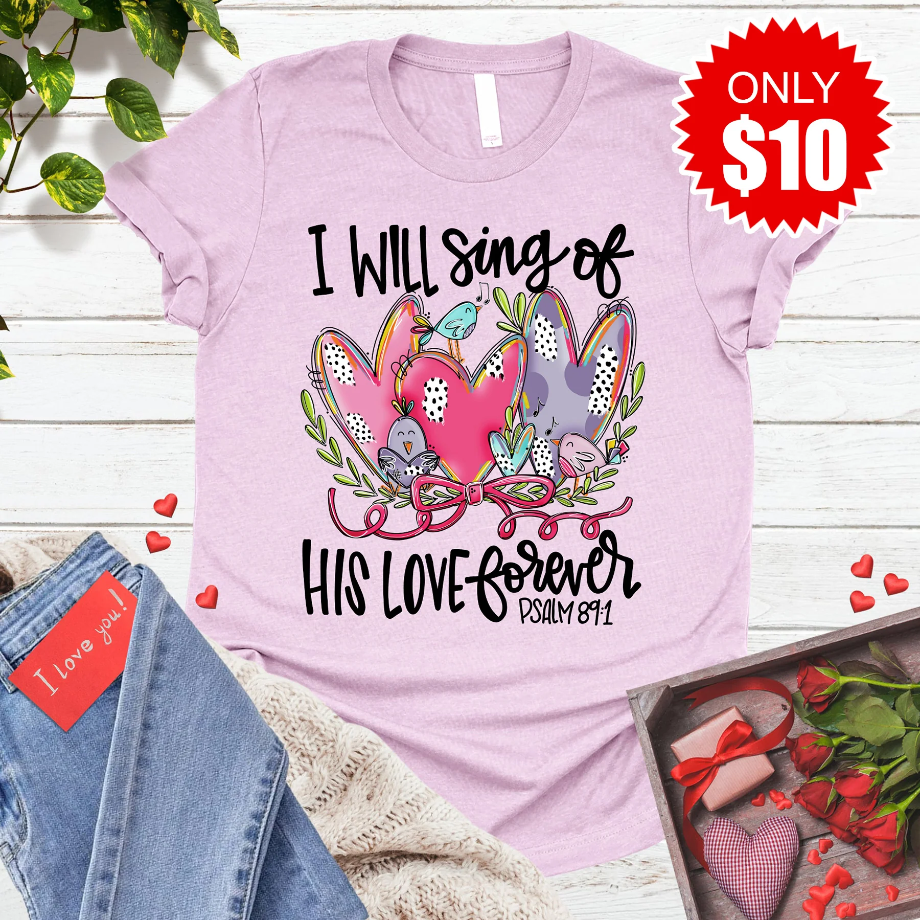 I Will Sing Of His Love Tee - Heather Lilac - 10