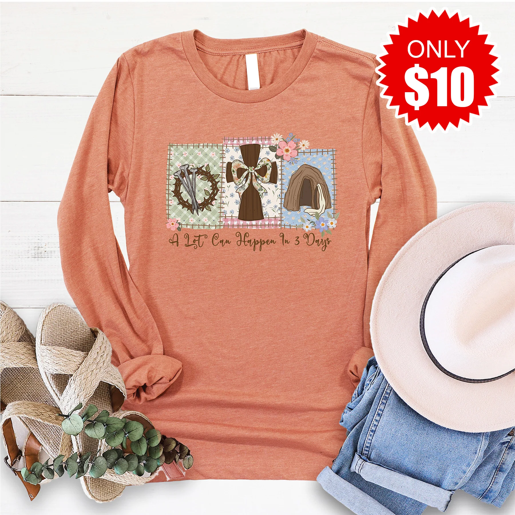In 3 Days Long Sleeve - Heather Terracotta - 10