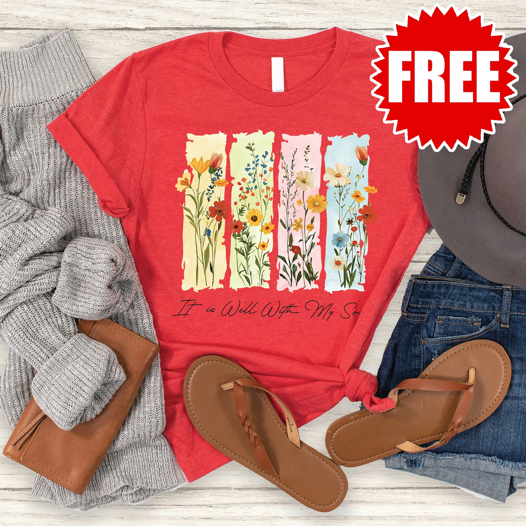 It is Well Tee - Heather Red - FREE