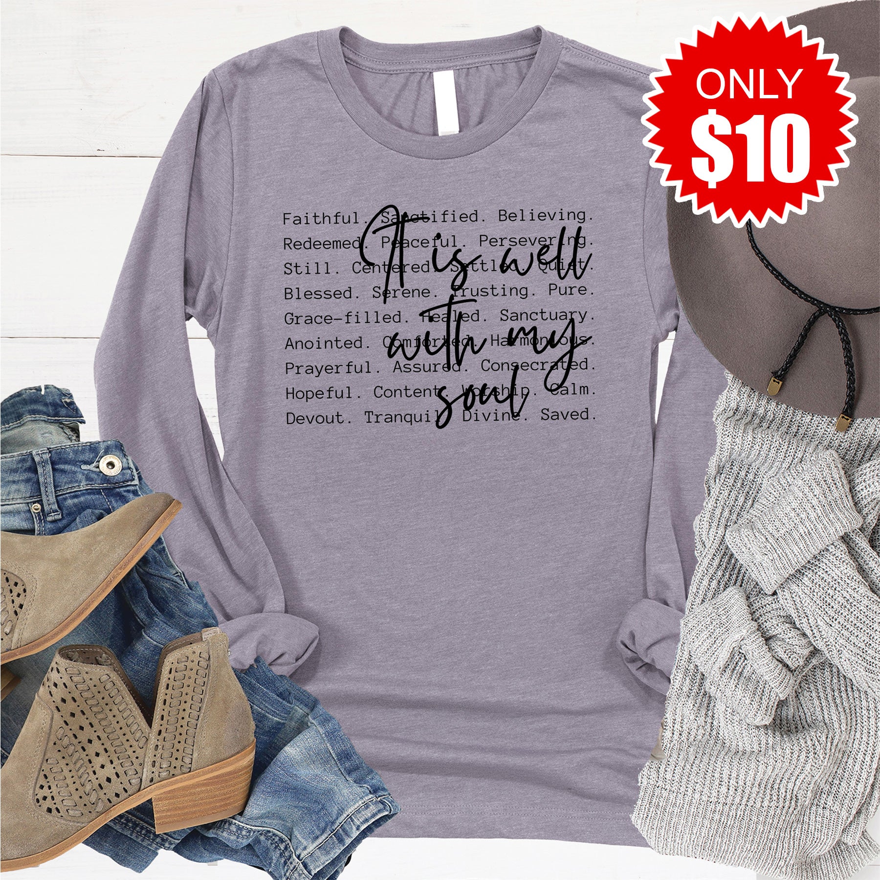 It Is Well With My Soul Long Sleeve - Heather Storm - 10