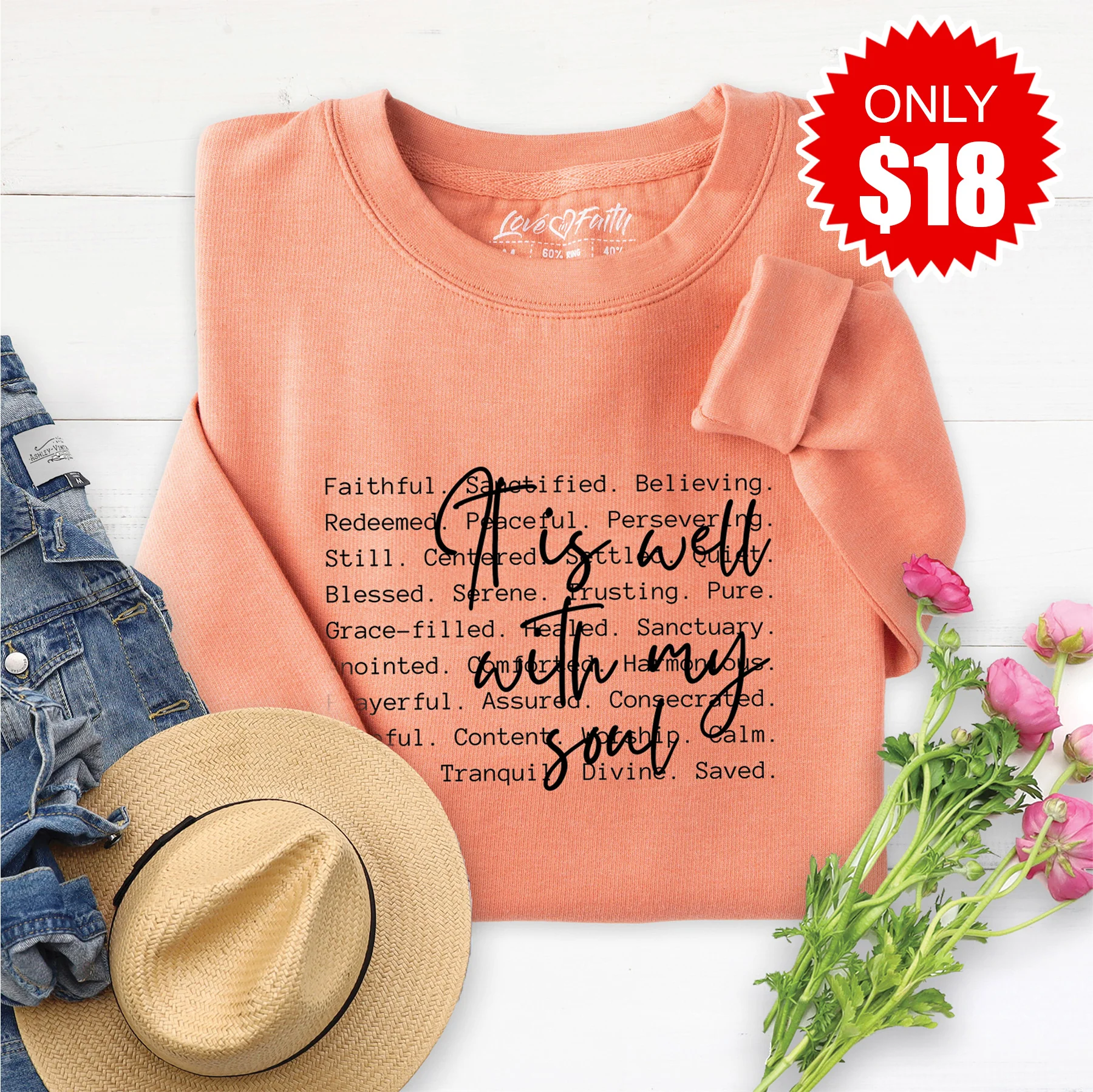 It Is Well With My Soul Sweatshirt - Heather Terracotta - 18