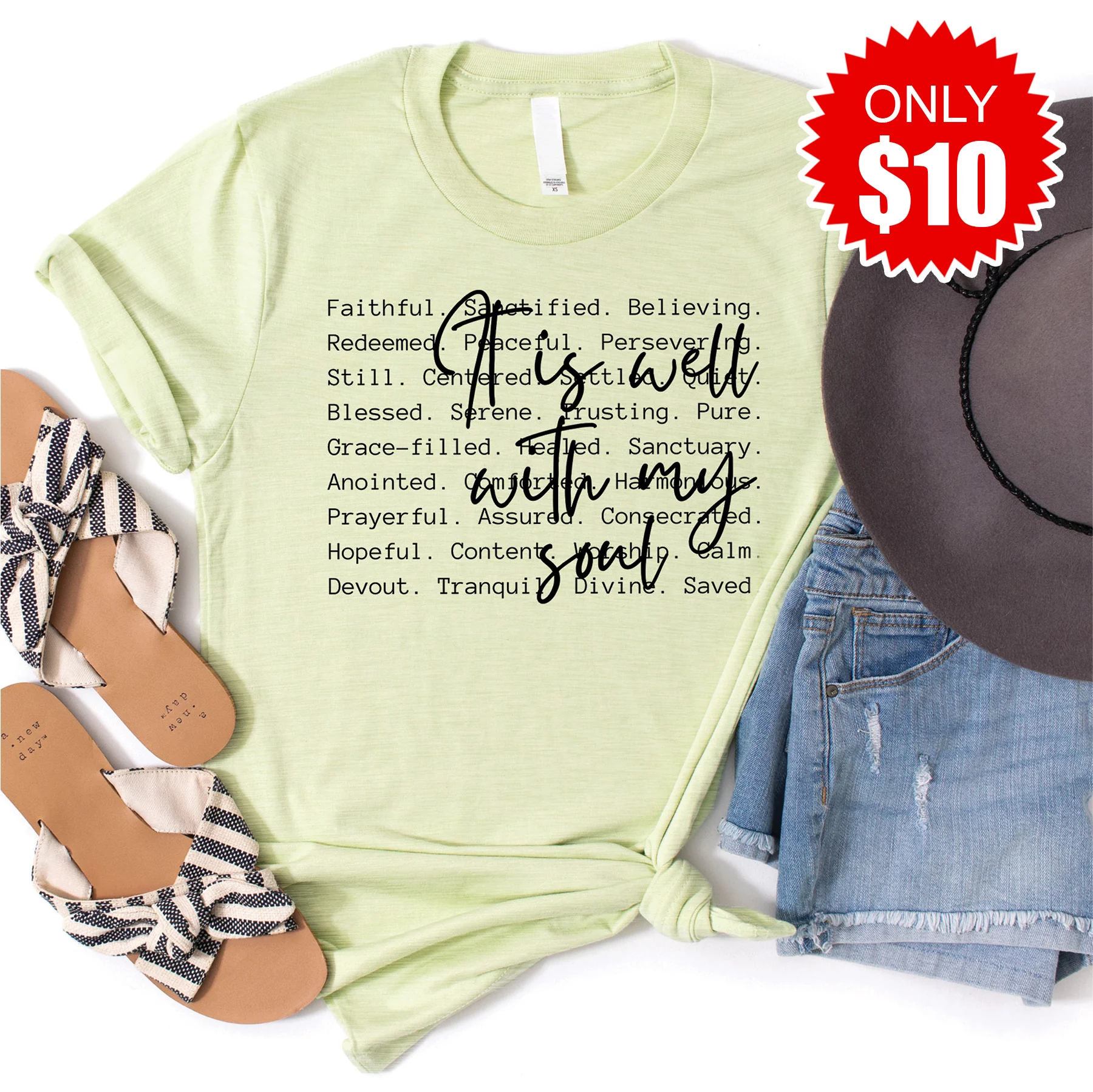 It Is Well With My Soul Tee - Heather Light Green - 10