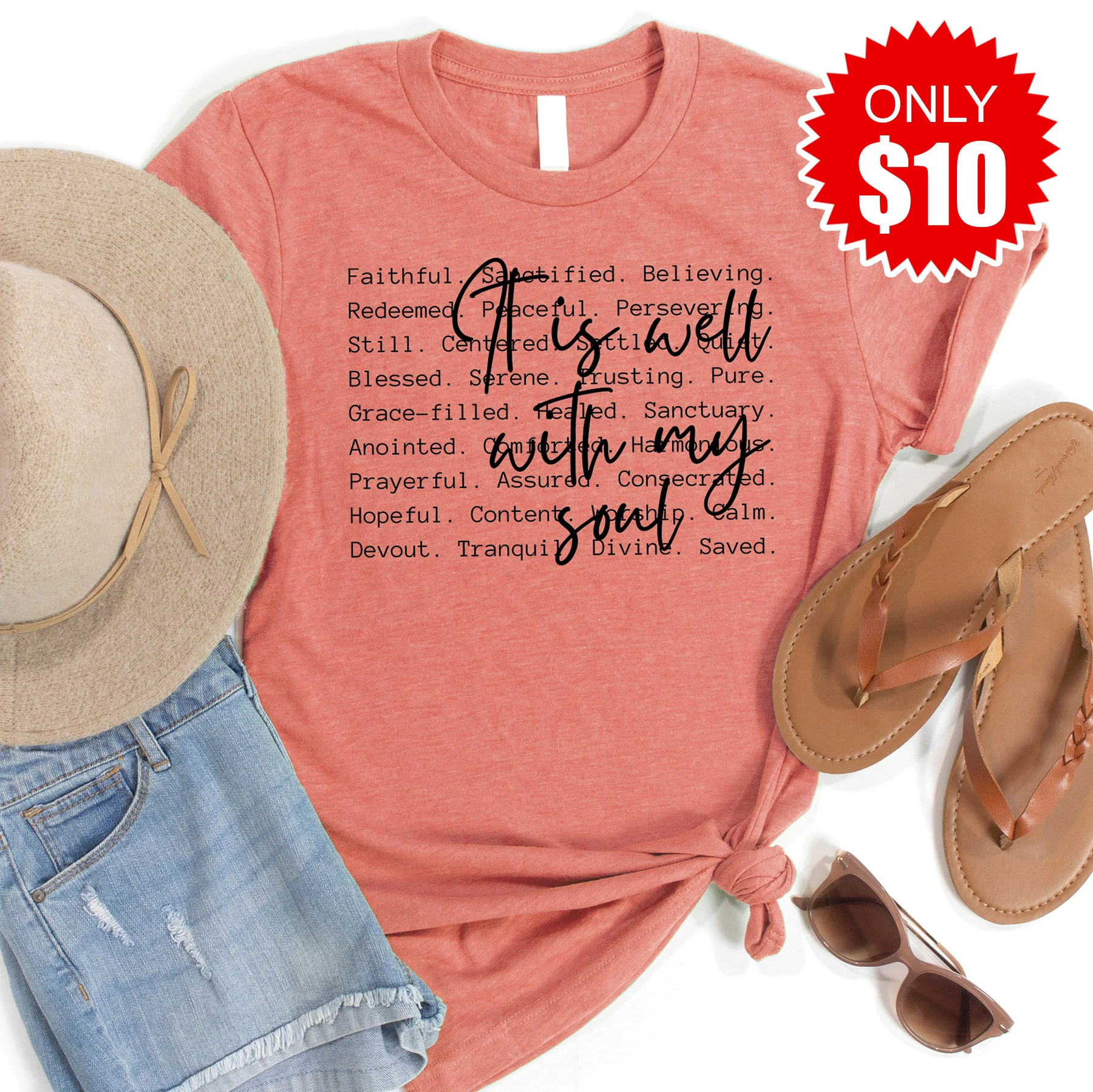 It Is Well With My Soul Tee - Heather Papaya - 10