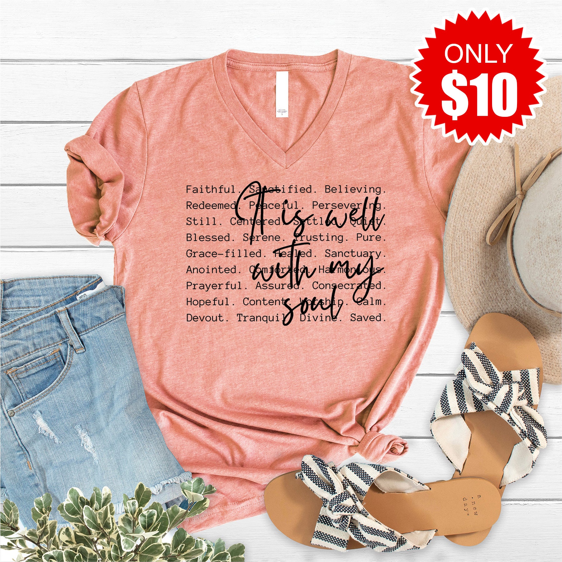 It Is Well With My Soul V-Neck - Heather Sunset - 10