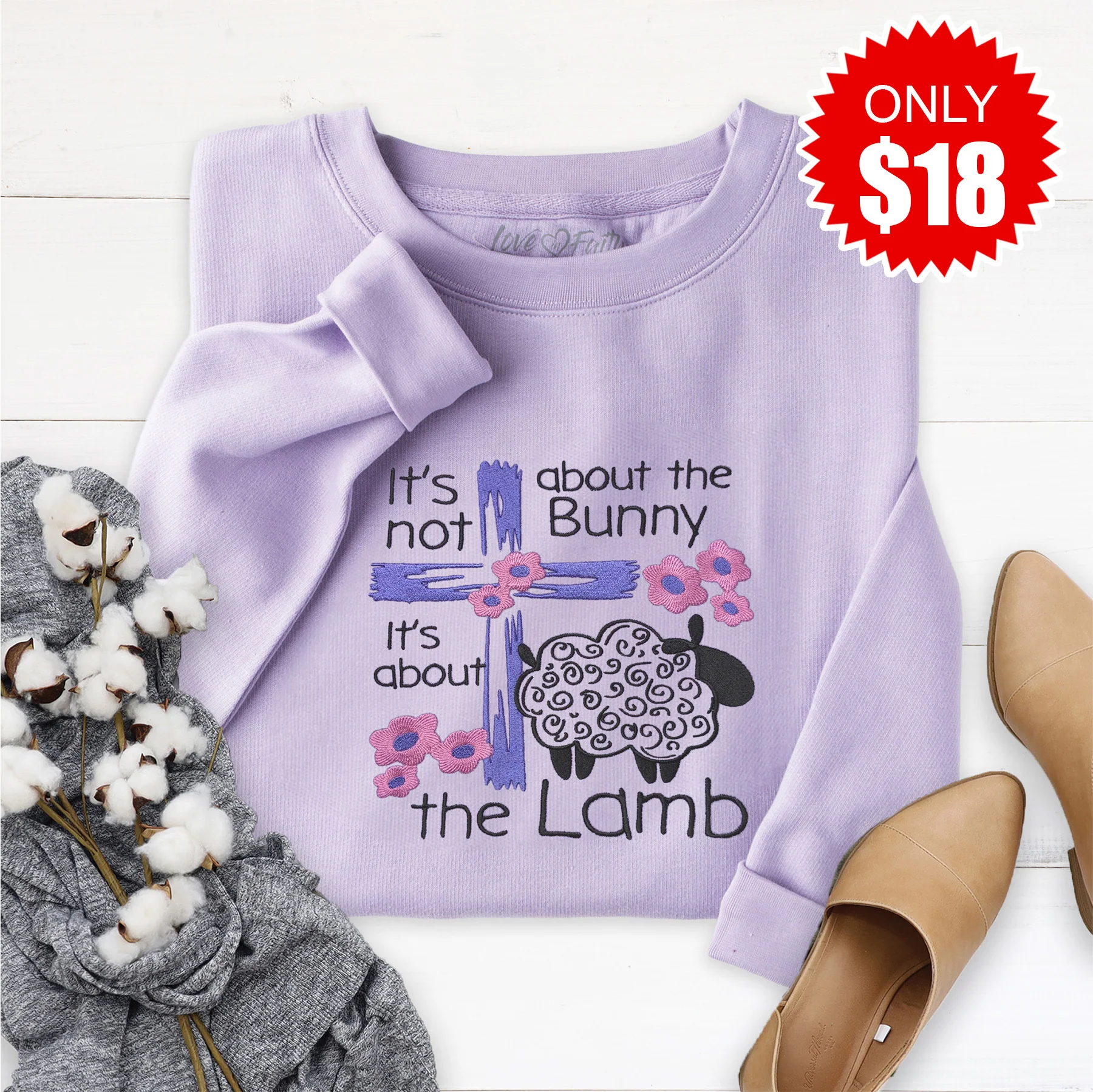 It's About the Lamb Embroidered Crewneck Sweatshirt - 18