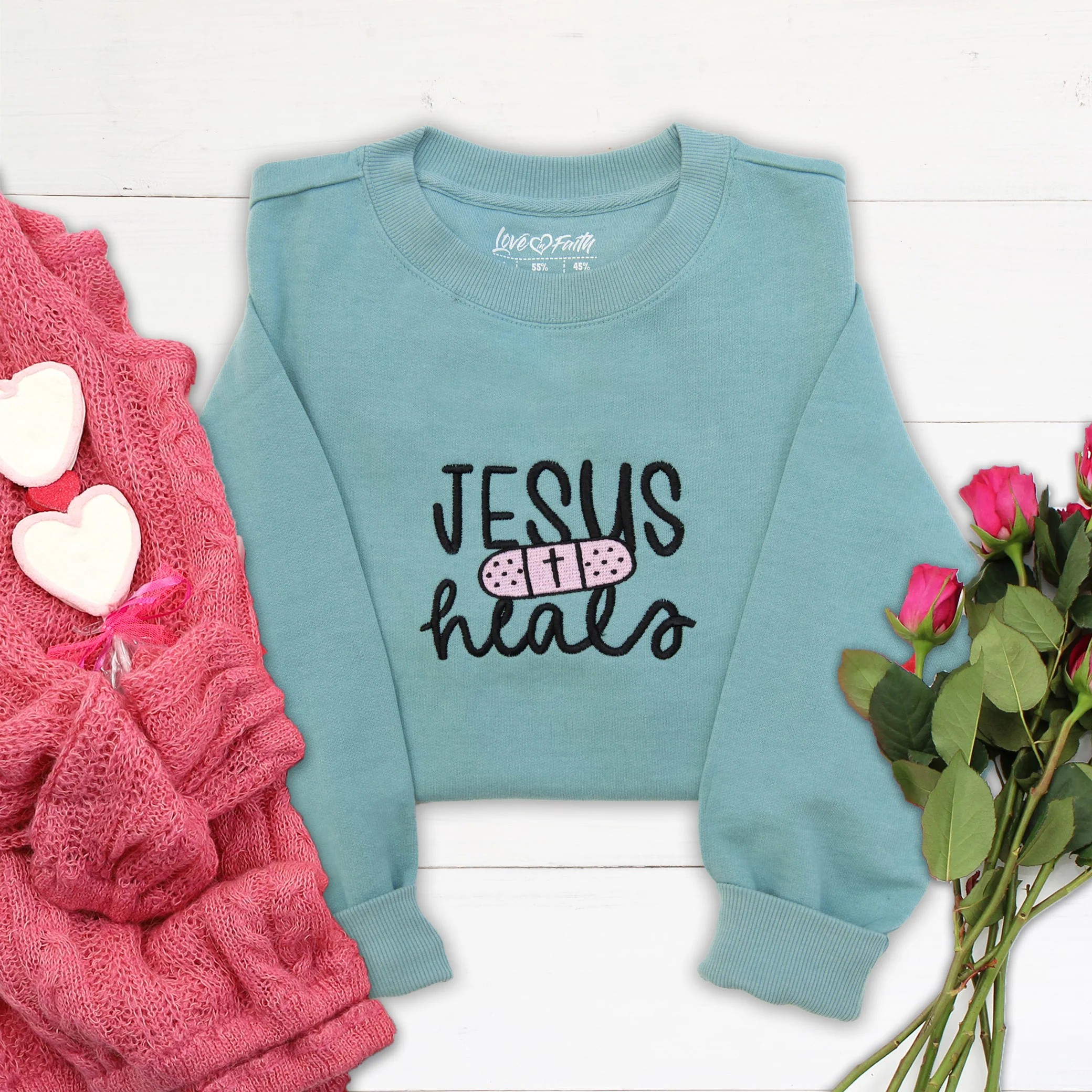 Jesus Heals Embroidered Crewneck Sweatshirt - Image 2