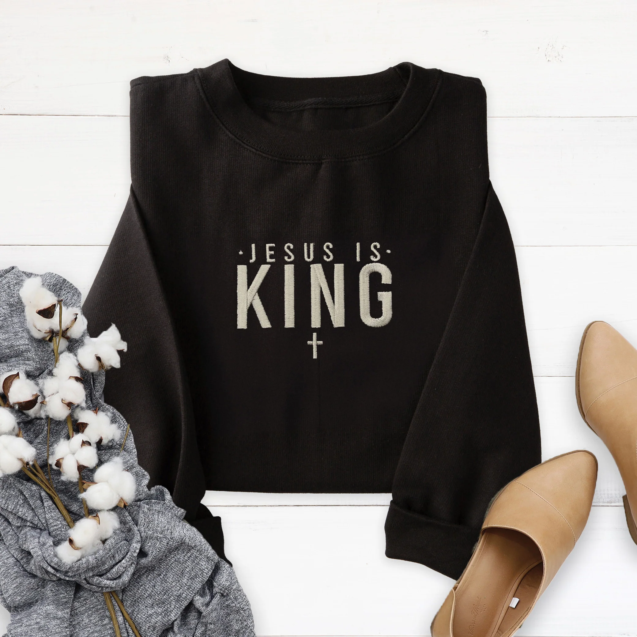 Embroidered Jesus is King Sweatshirt