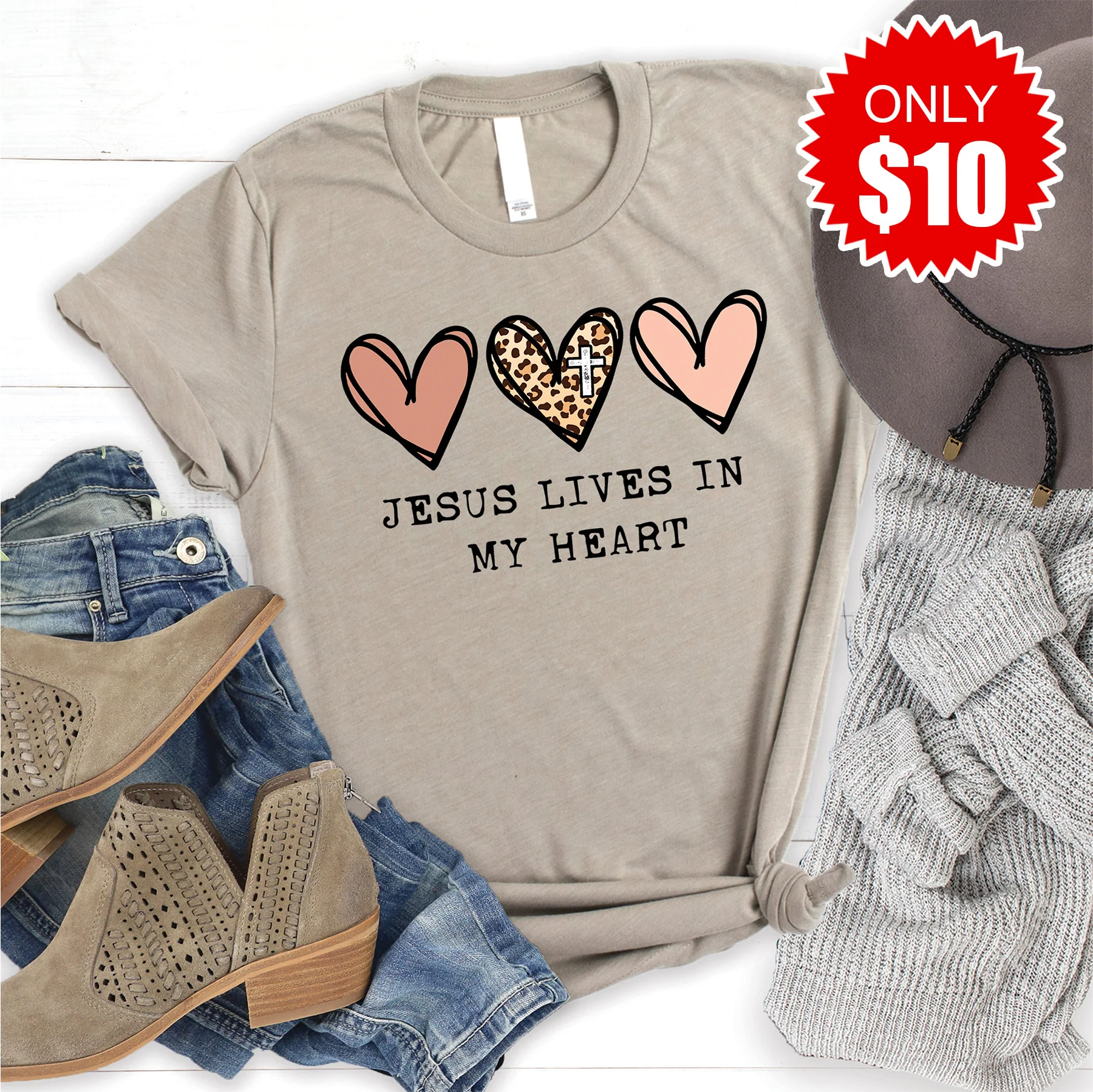 Jesus Lives In My Heart Tee - Heather Stone - 10