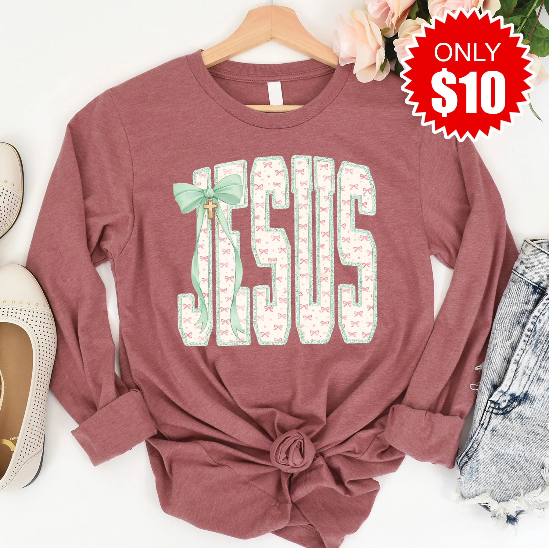 Jesus Long Sleeve - Heather Mauve - 10