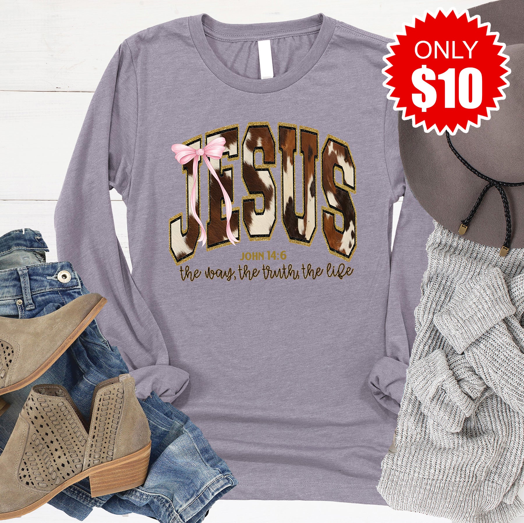 Jesus Long Sleeve - Heather Storm - 10
