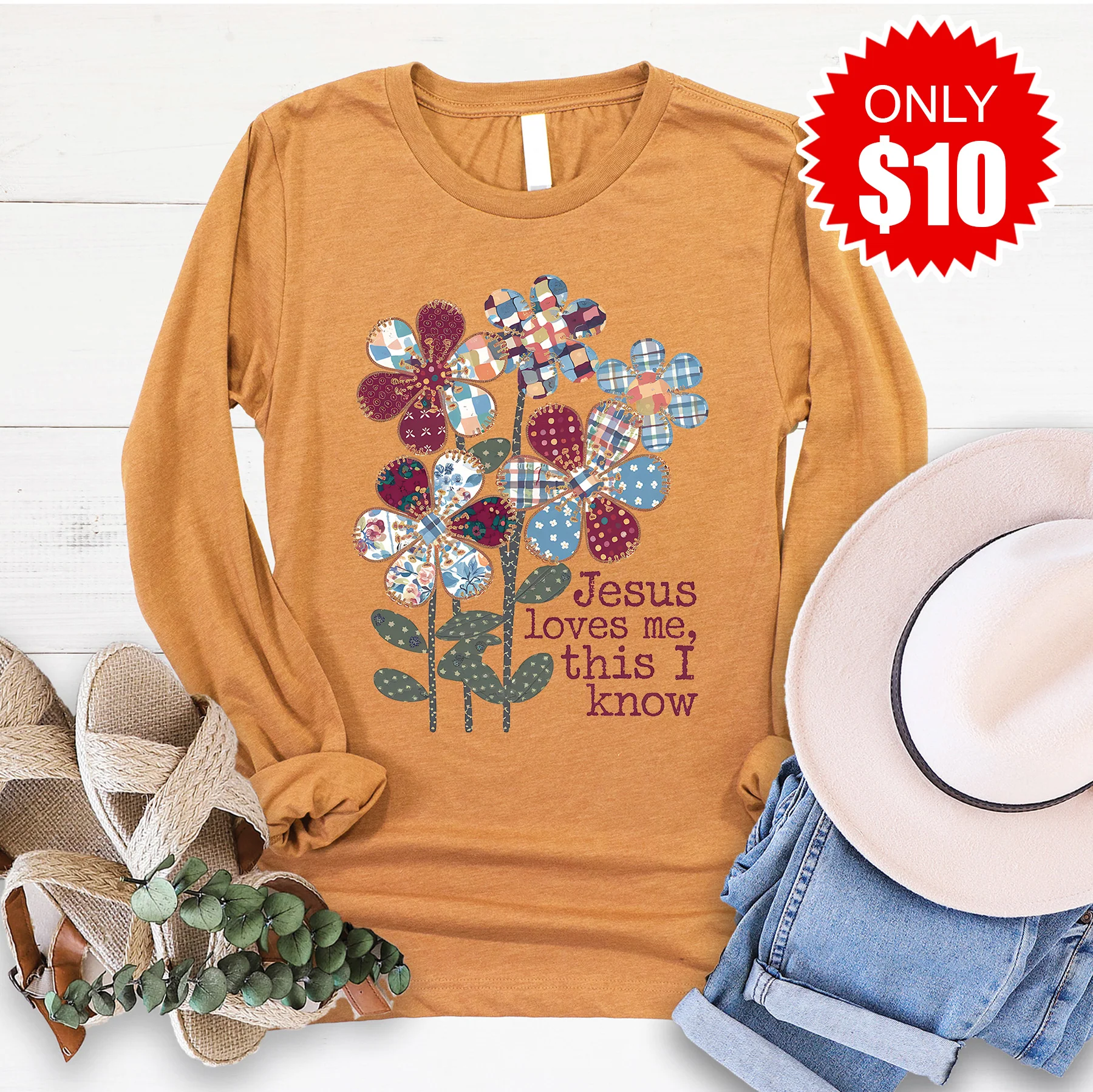 Jesus Loves Me Long Sleeve - Heather Toast - 10