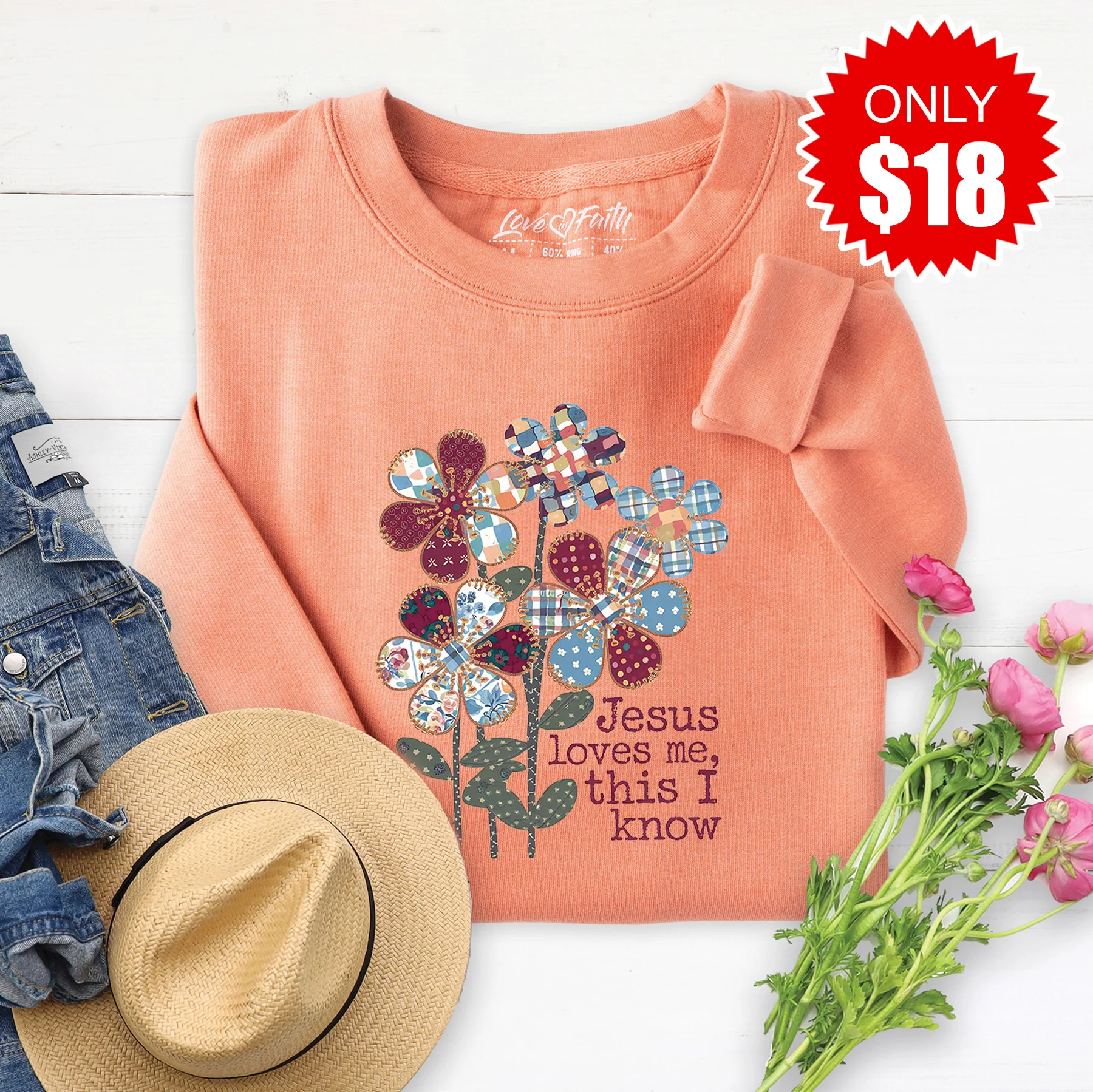Jesus Loves Me Sweatshirt - Heather Terracotta - 18