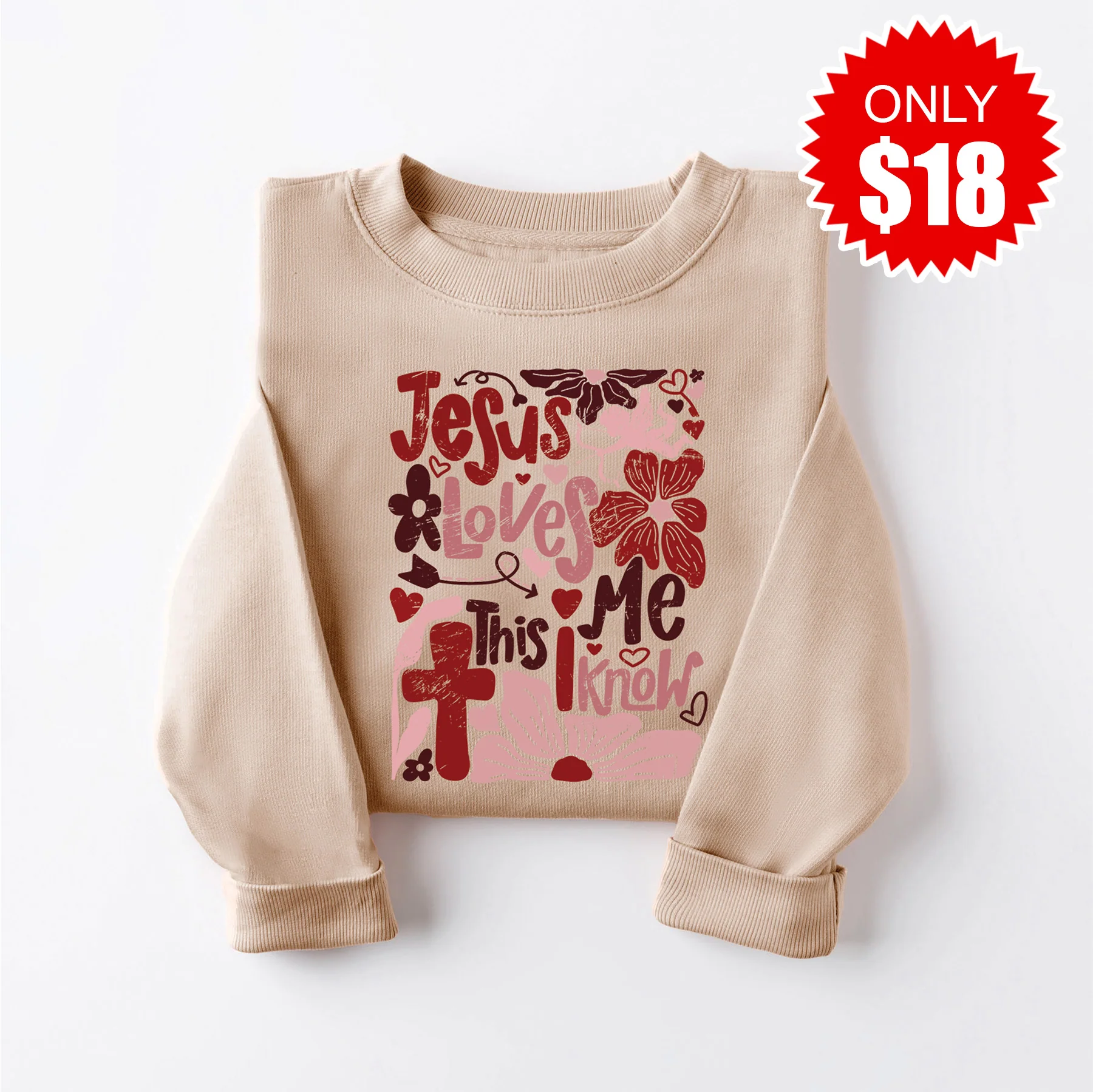 Jesus Loves Me Sweatshirt - Sand - 18