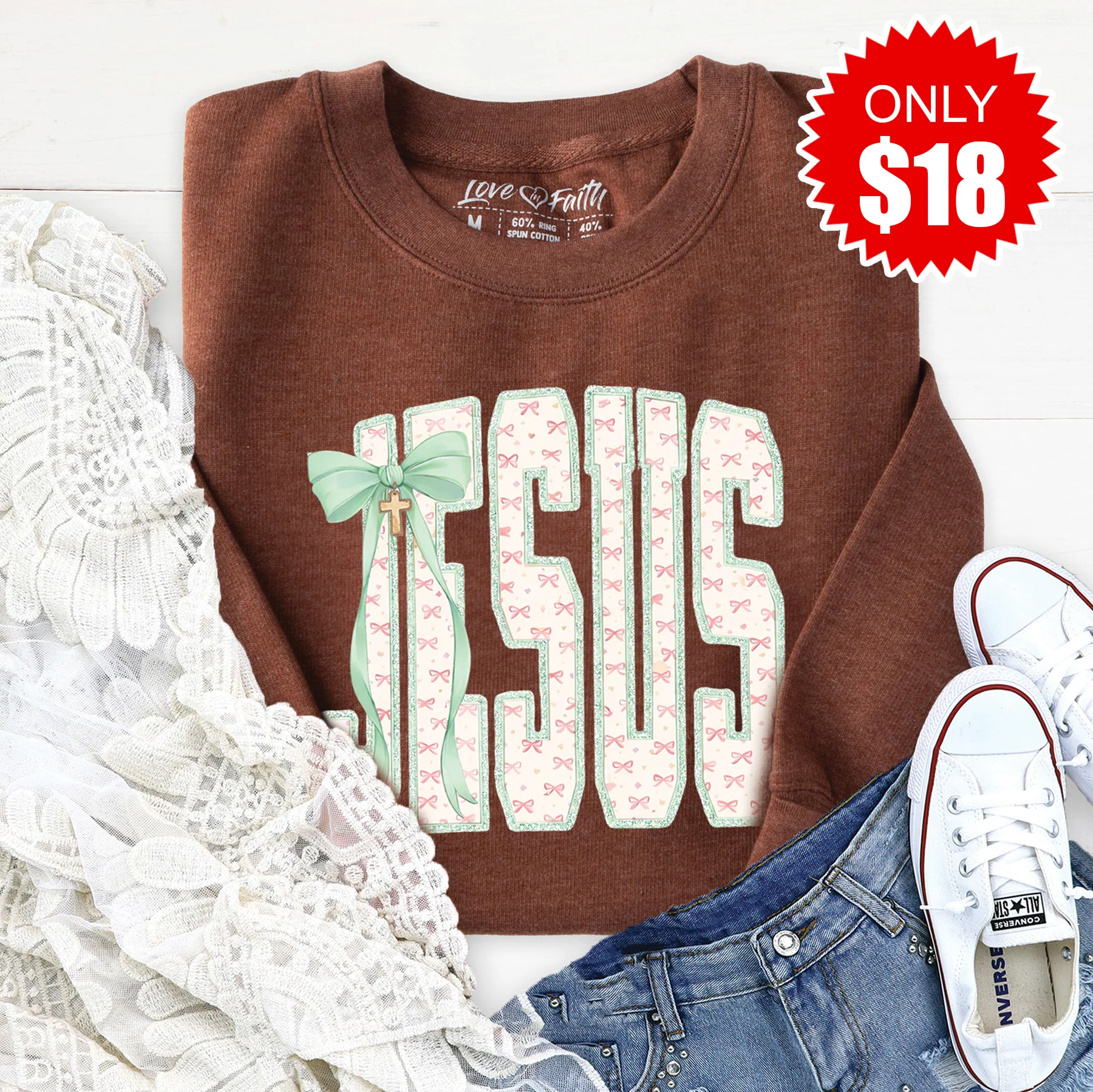 Jesus Sweatshirt - Heather Brown - 18