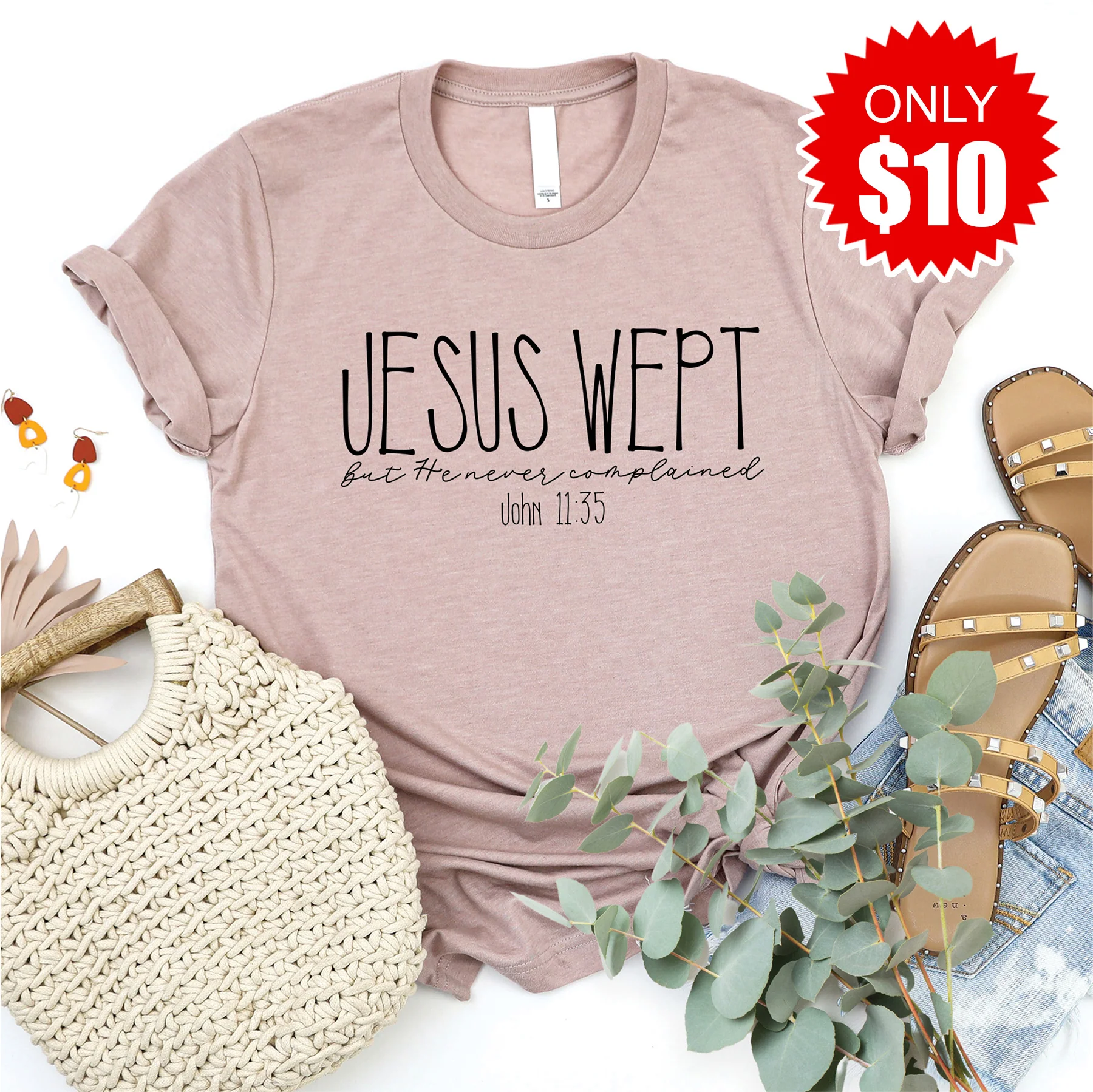Jesus Wept Tee - Heather Pink Gravel - 10