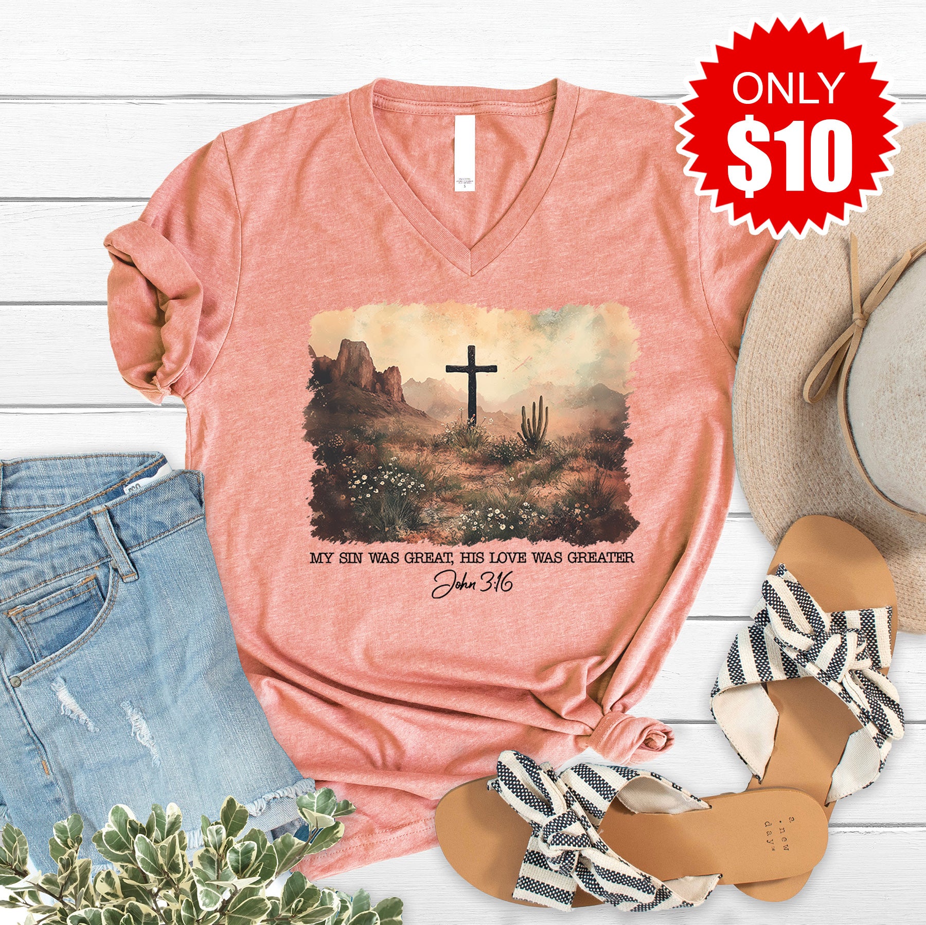 John 3:16 V-Neck - Heather Autumn - 10
