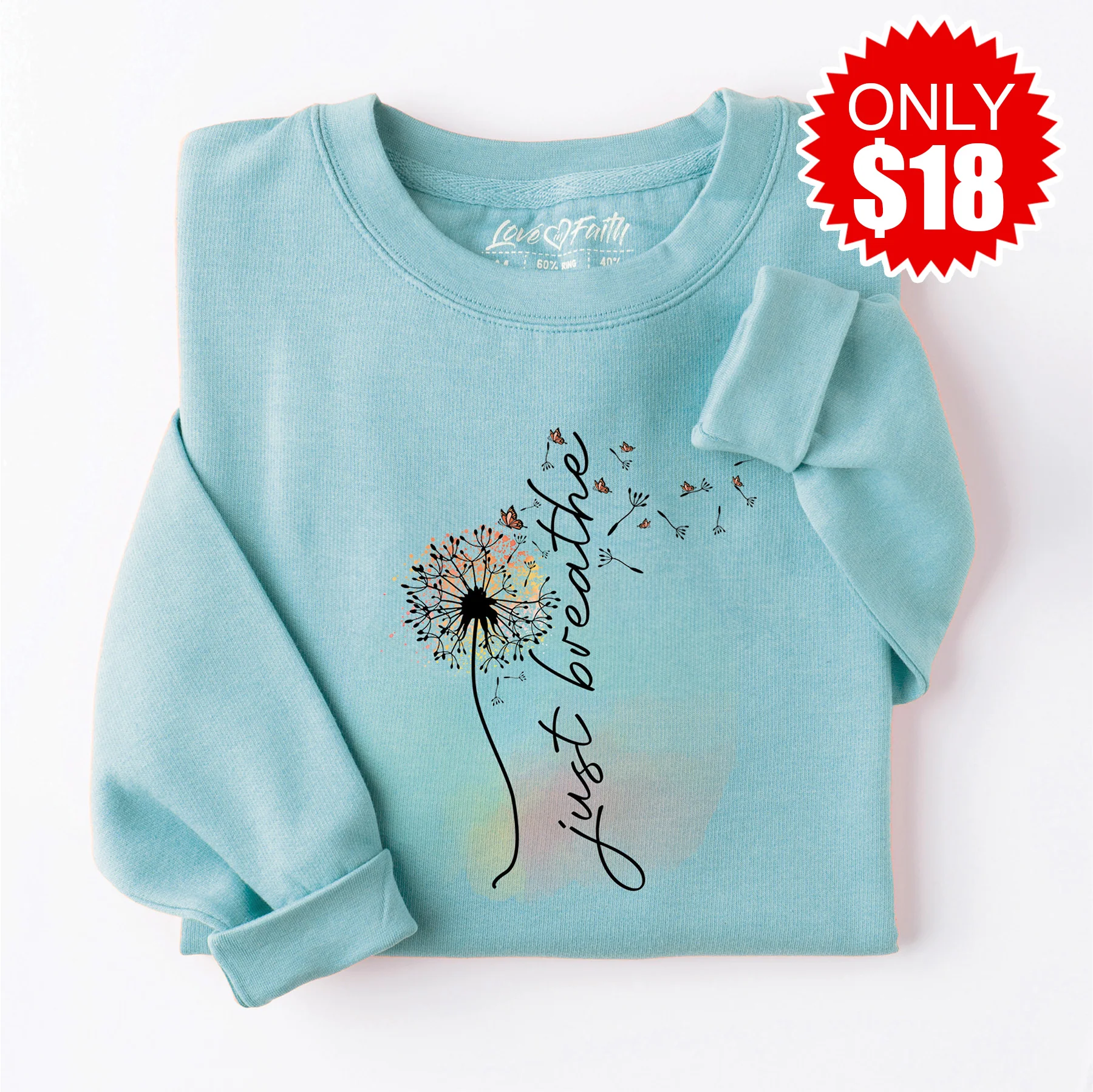 Just Breathe Crewneck Sweatshirt - Heather Lagoon - 18