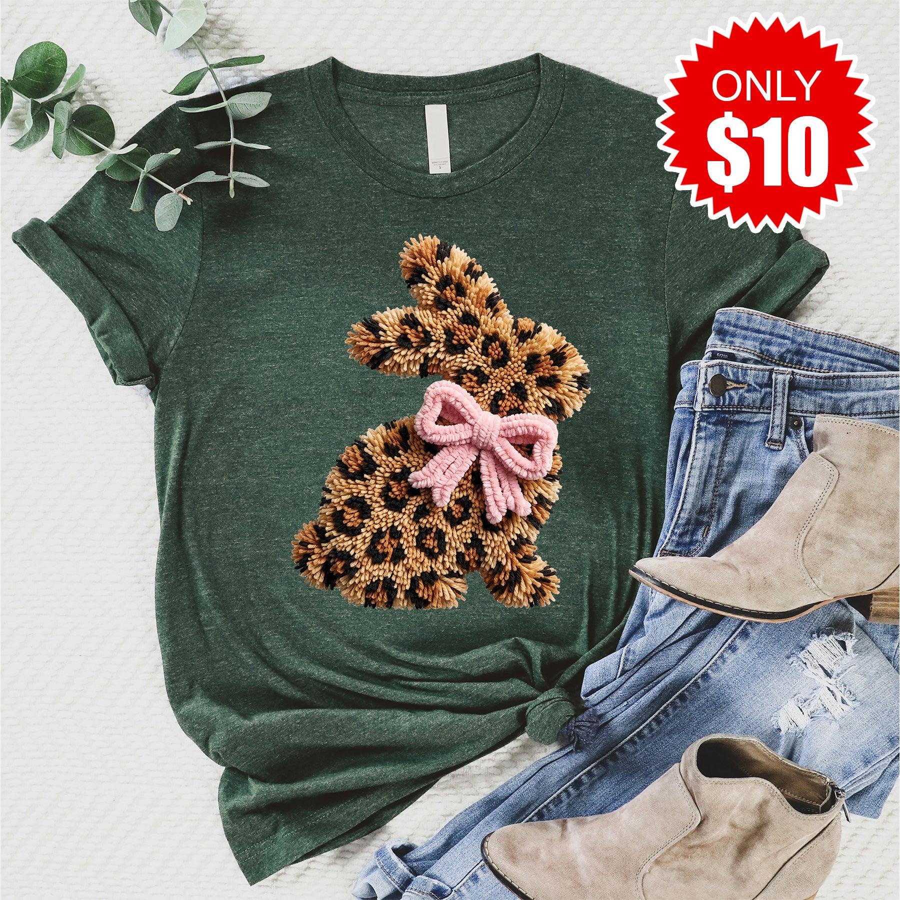 Leopard Bunny Tee - Heather Forest - 10