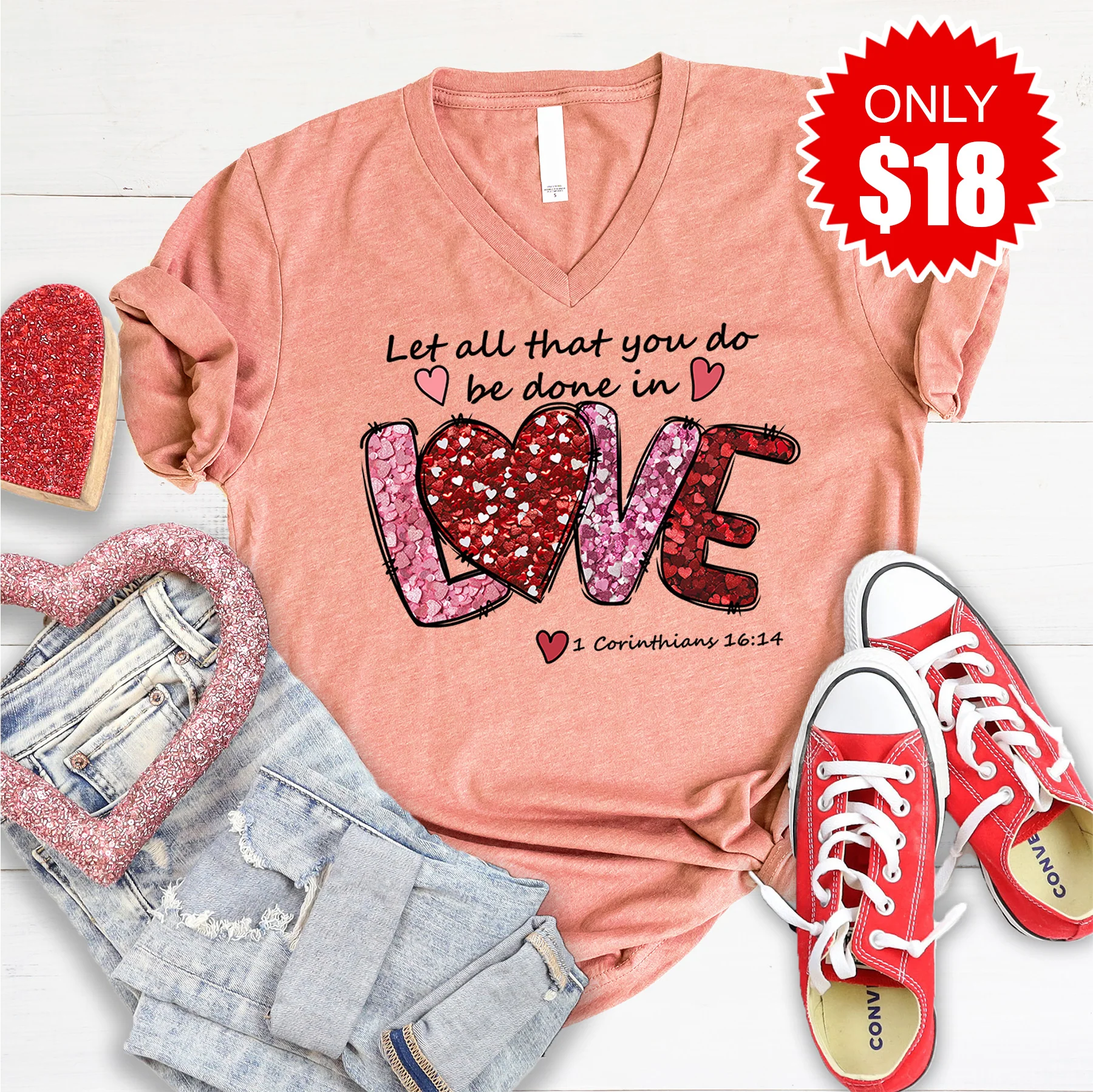 Let All That You Do V-Neck - Heather Sunset - 10
