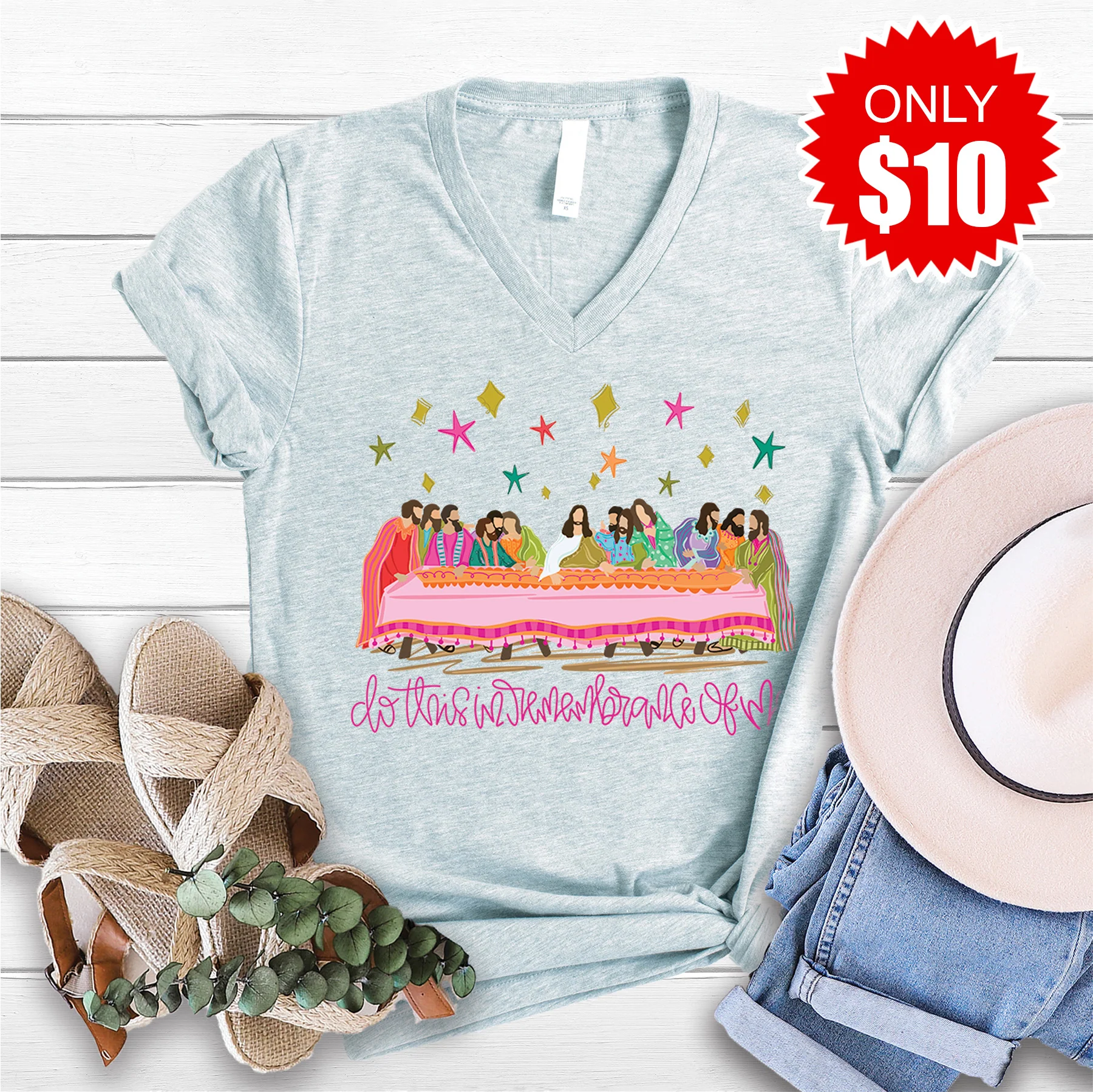Lord's Supper V-Neck - Heather Ice Blue - 10