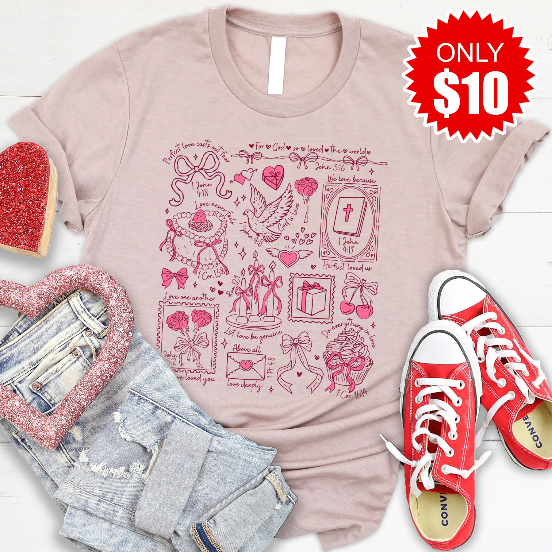 Love Collage Tee - Heather Pink Gravel - 10