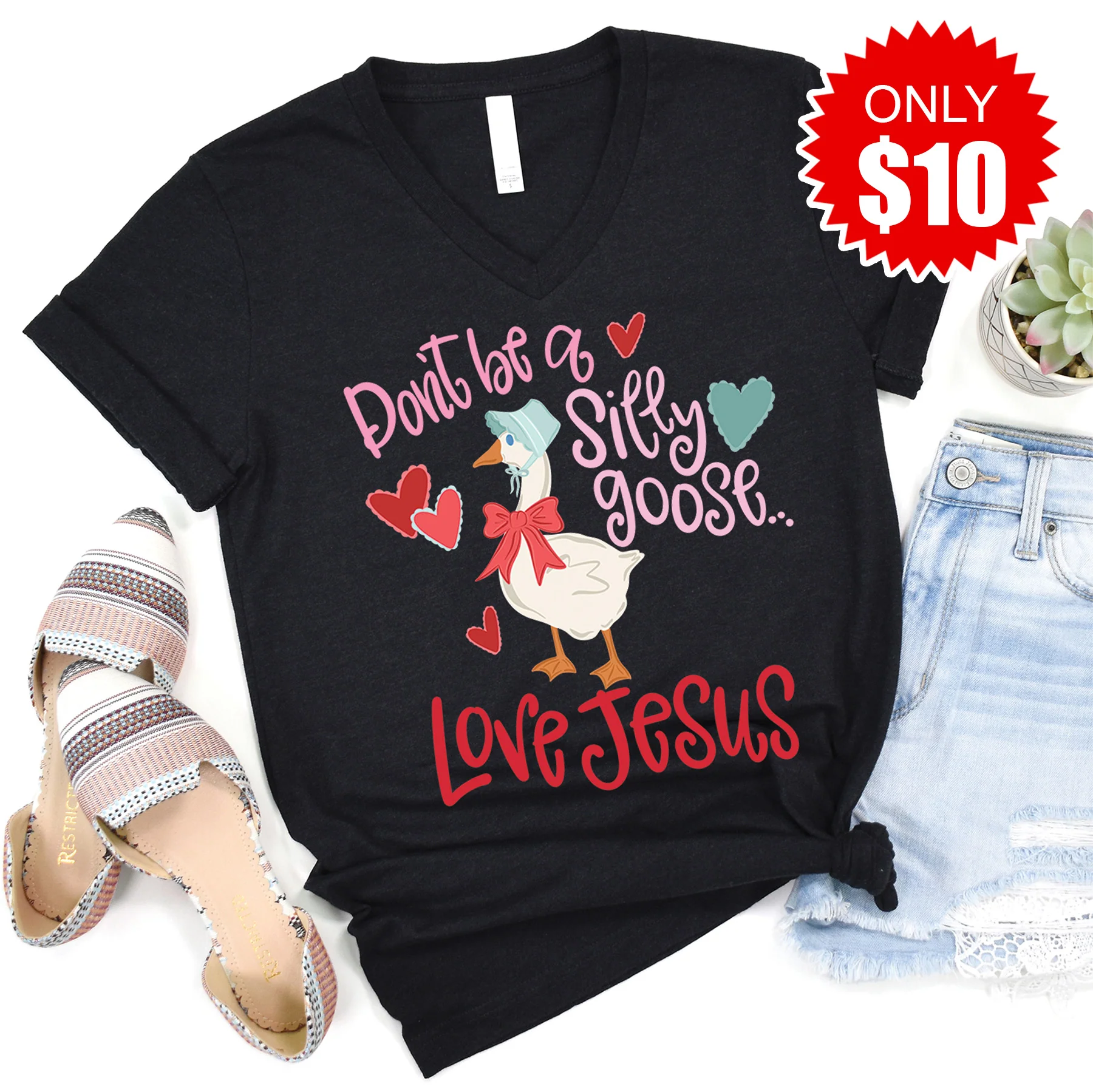 Love Jesus V-Neck - Heather Black - 10